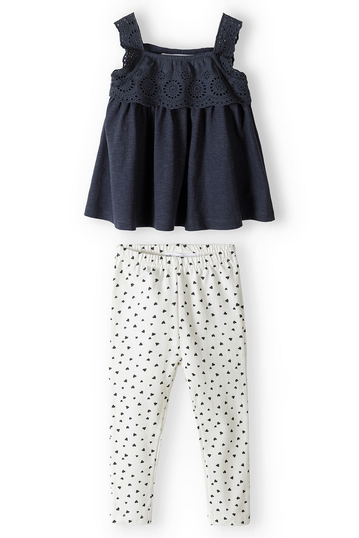Broderie Top & Heart Leggings Set, Navy Cream - 2
