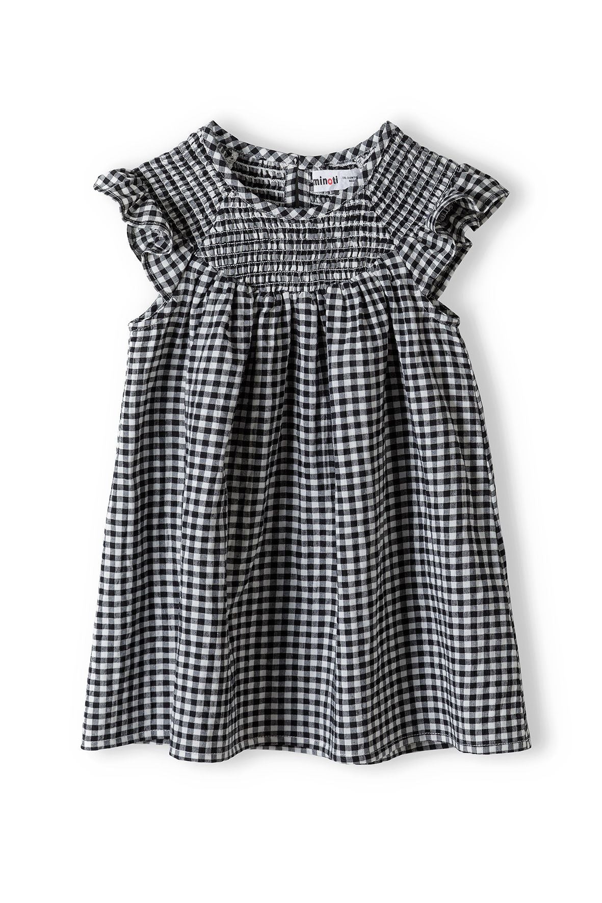 Smock Dress Frill Sleeve, Grey Gingham - 2