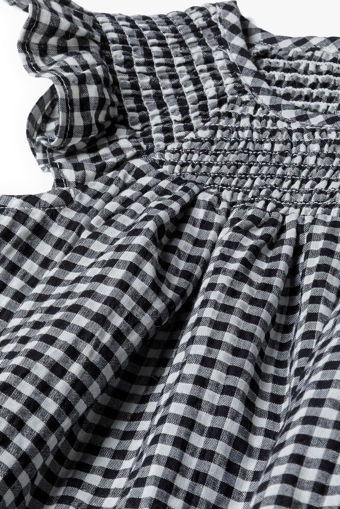 Smock Dress Frill Sleeve, Grey Gingham - 4