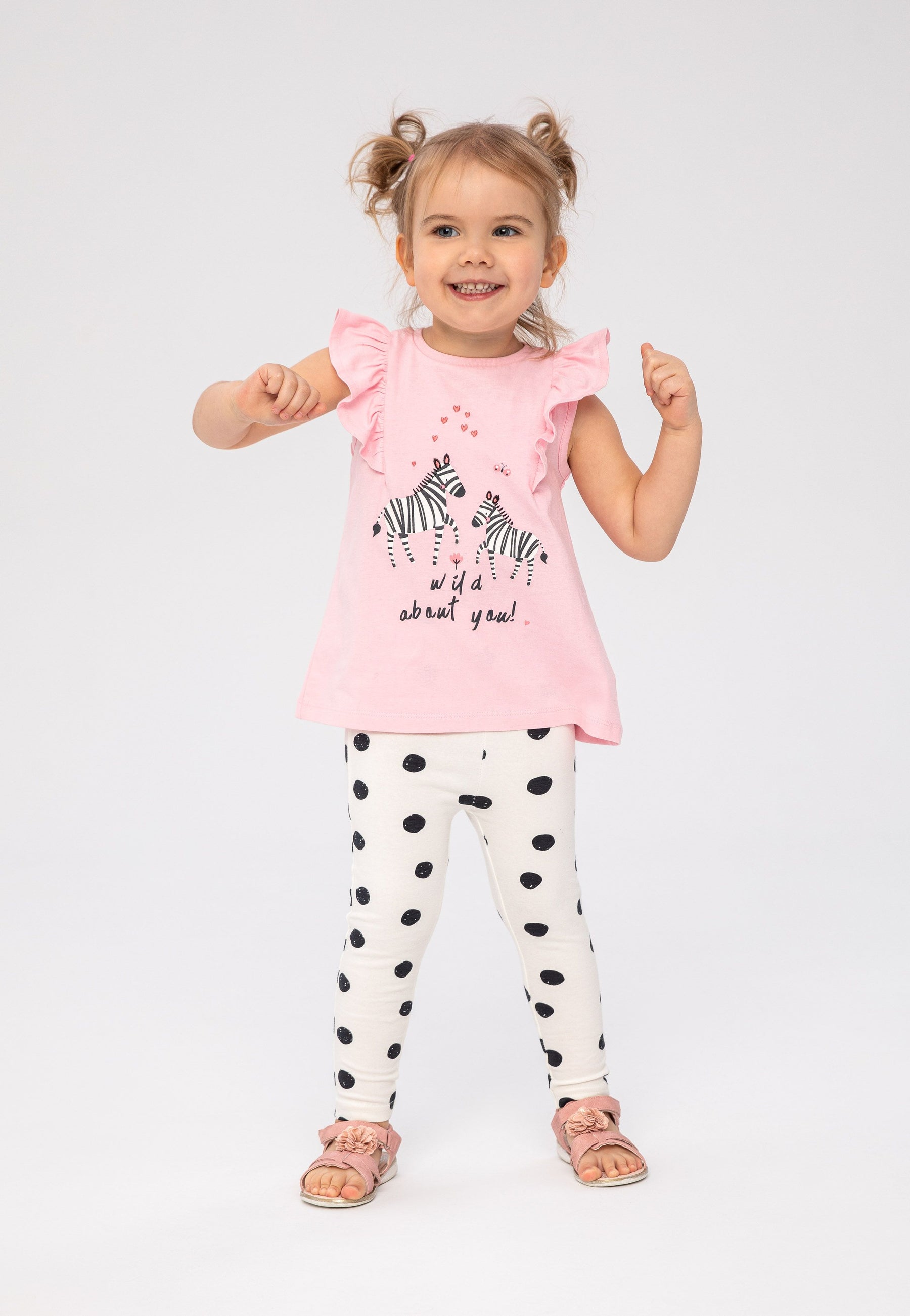 T-Shirt & Leggings Set, Zebra Print, Pink Spot - 1