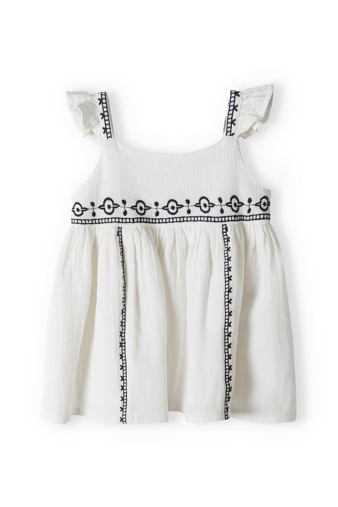 Embroidered Top & Gingham Trousers Set, Cream Black - 3