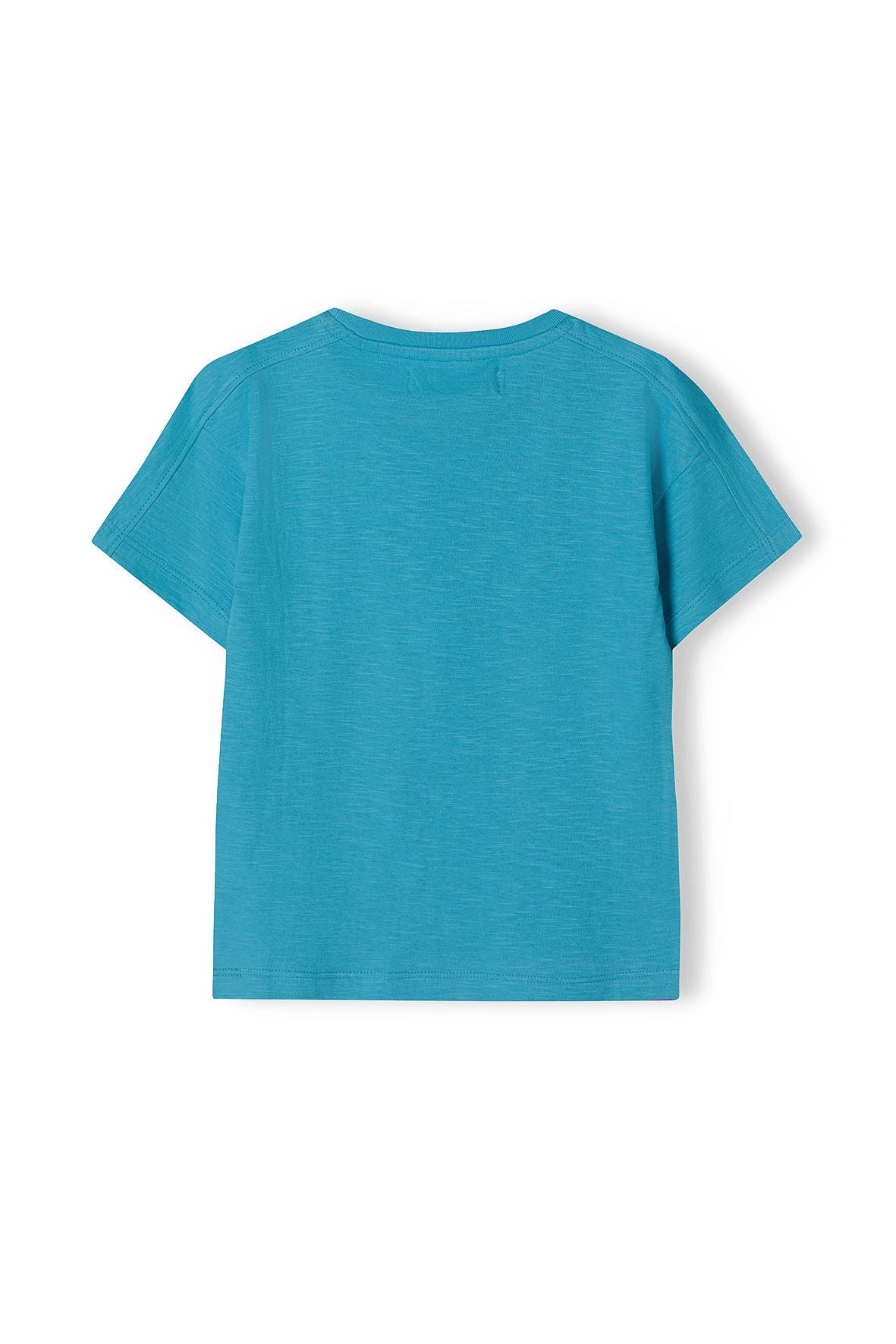 Turquoise graphic t-shirt, back.