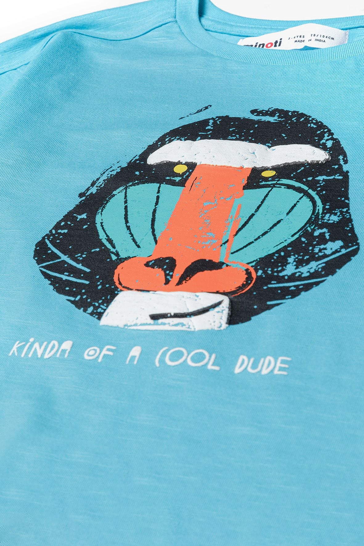 Oversized Slub T-Shirt, Baboon Print, Turquoise - 4