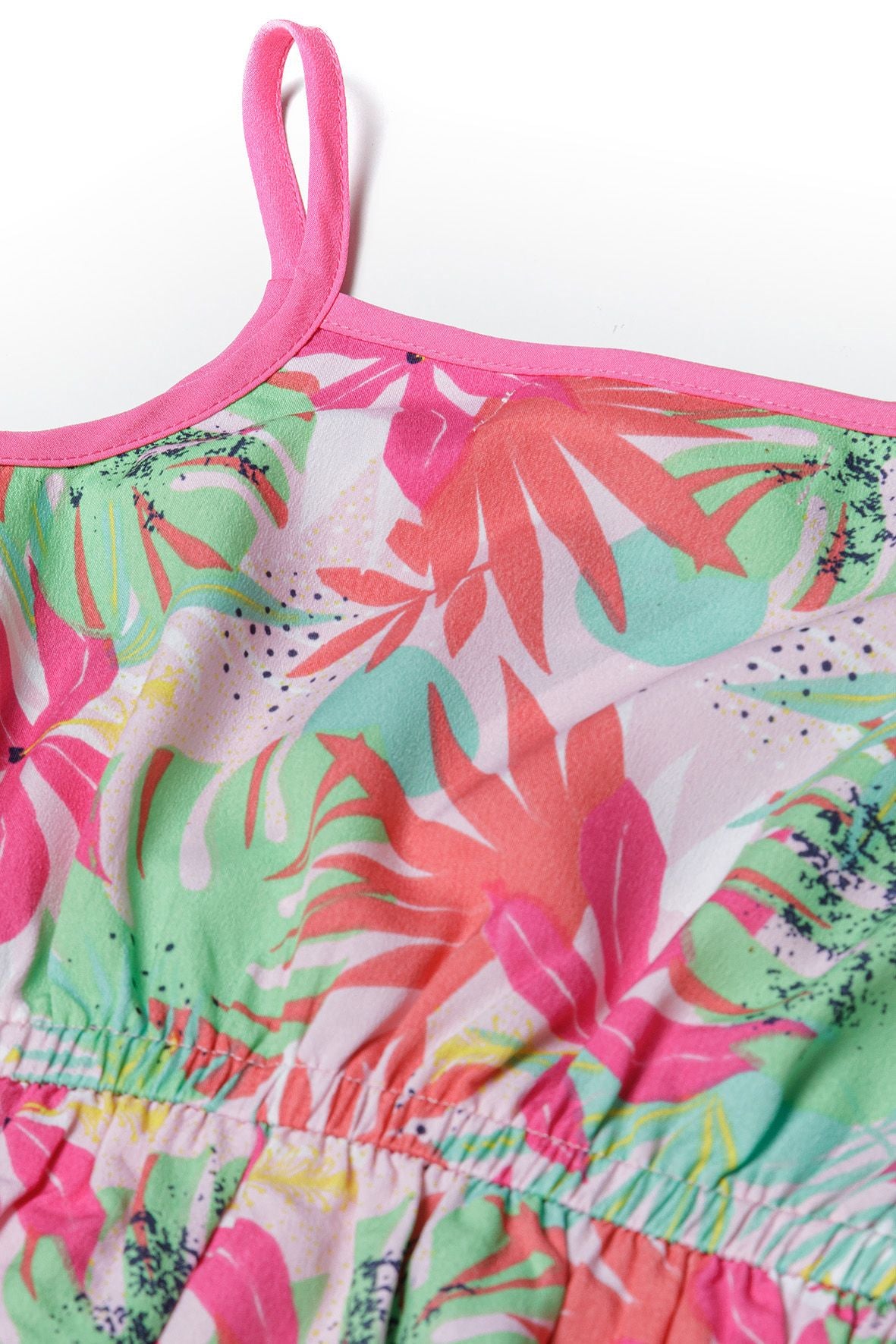 Playsuit Tropical Print, Pink Green, Straps - 4