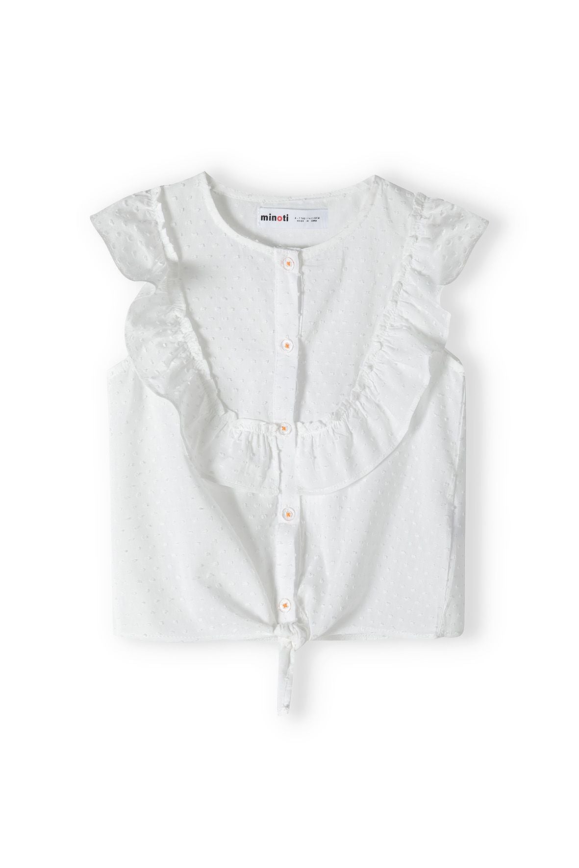 Broderie Tie-Front Top, White, Ruffle Sleeves - 2