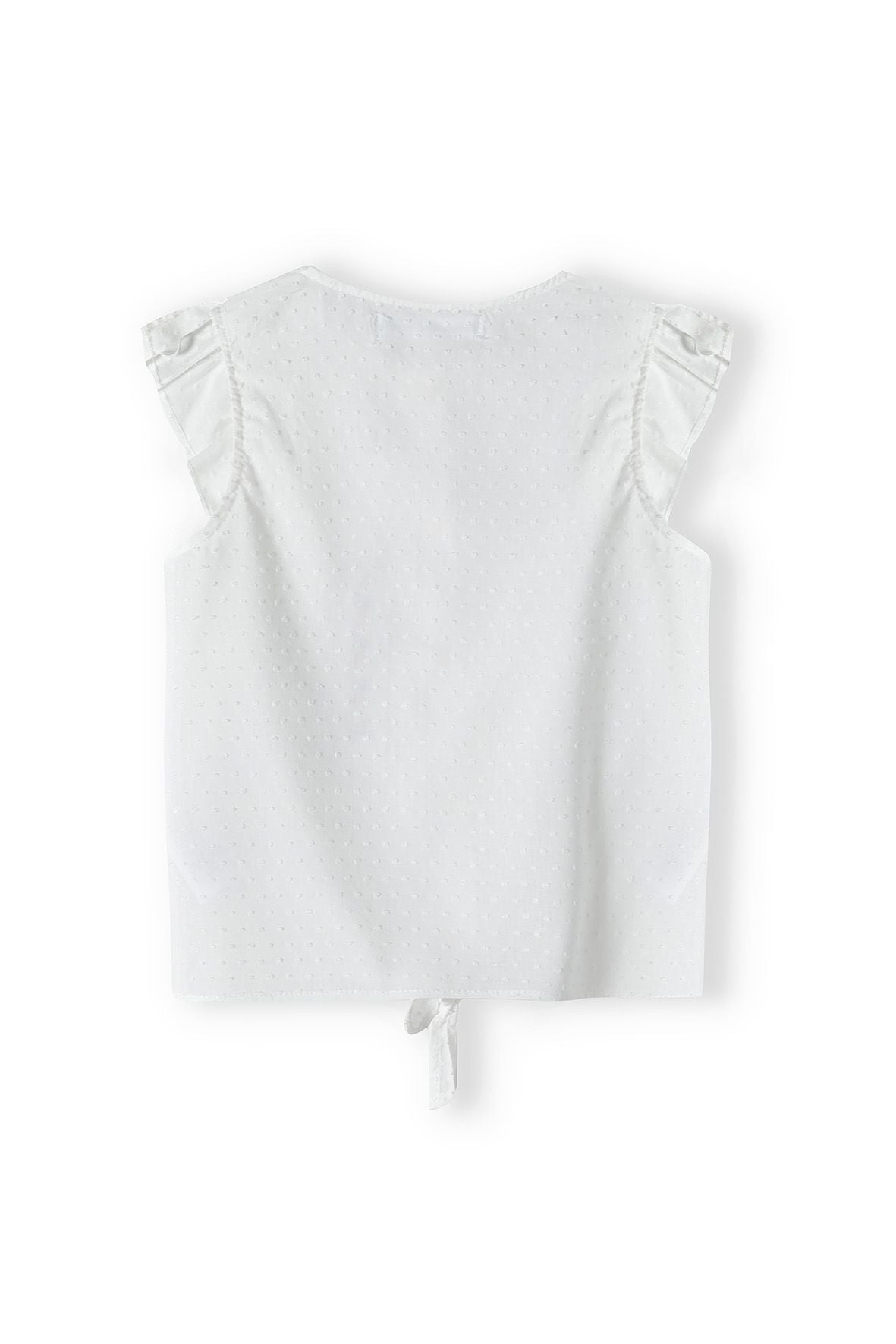 Broderie Tie-Front Top, White, Ruffle Sleeves - 3