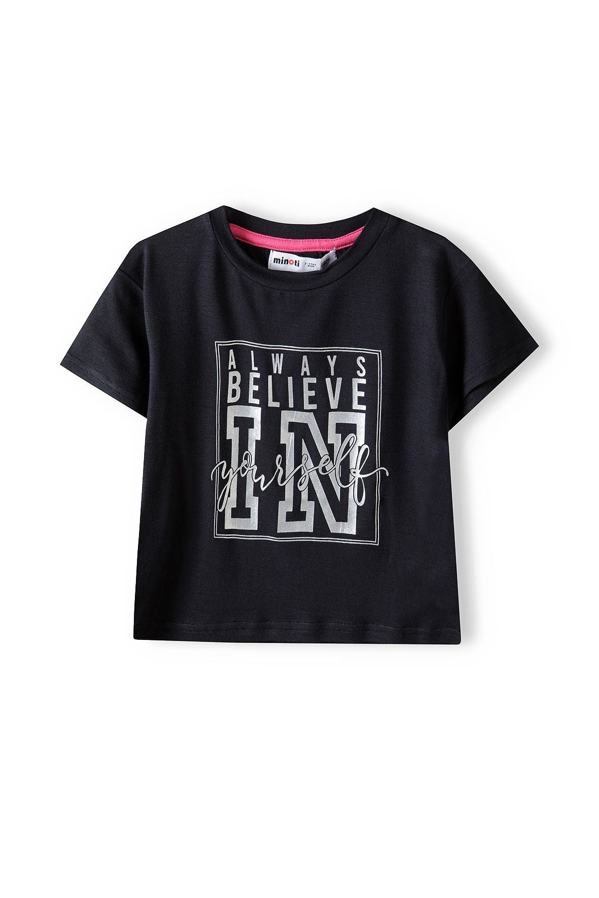 Cropped Sports T-shirt, Believe Print, Black - 1