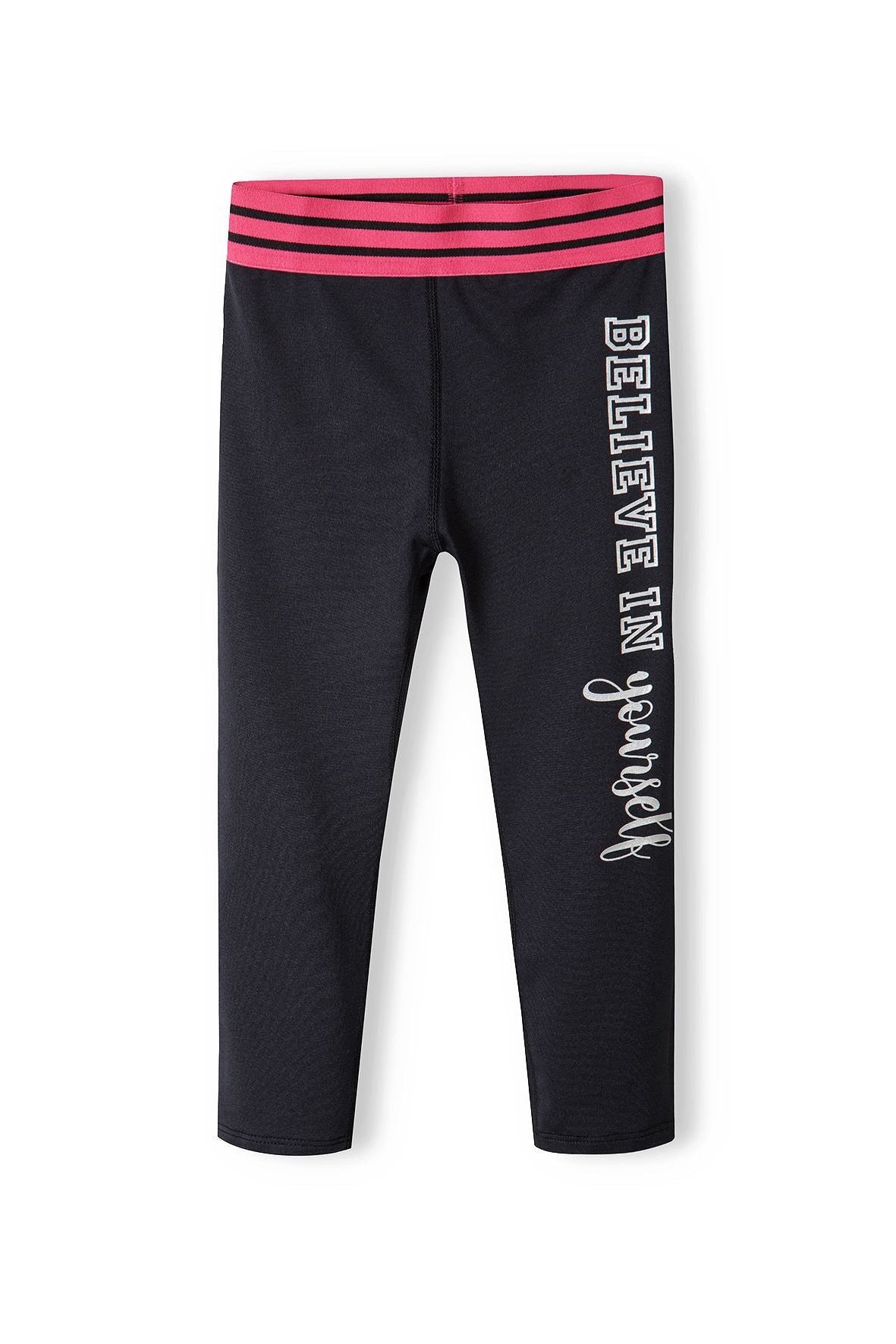 Sport Leggings Black Pink Waistband Slogan - 2