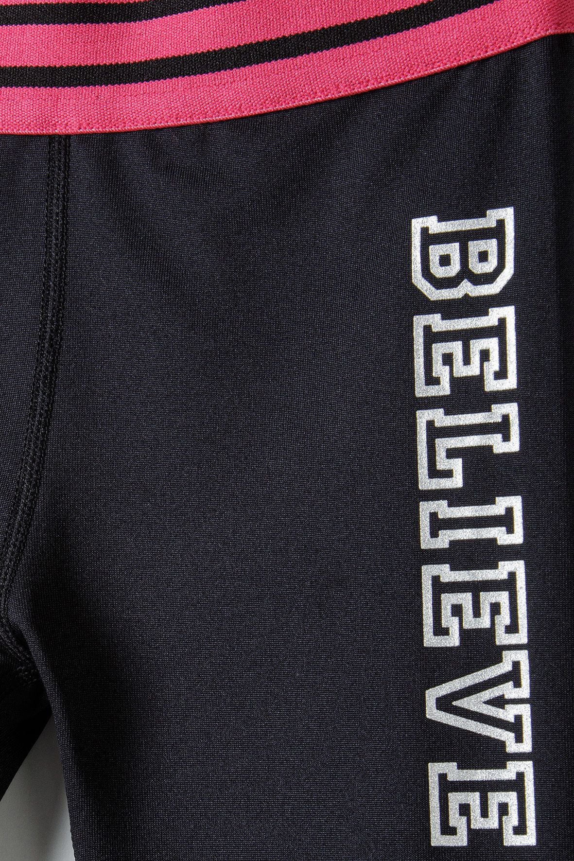 Sport Leggings Black Pink Waistband Slogan - 4