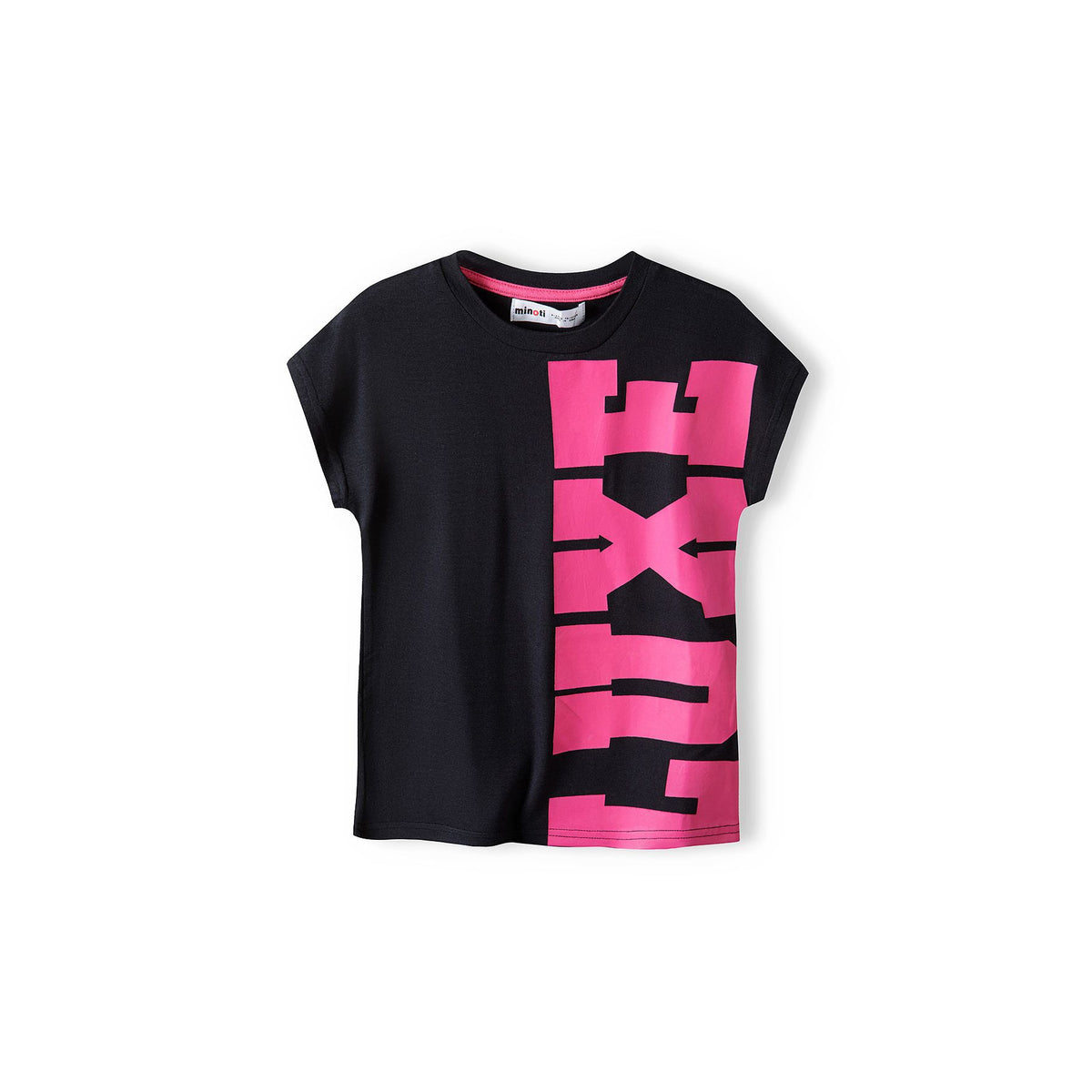 Girls' slogan t-shirt in black — complete product view for square Shop card