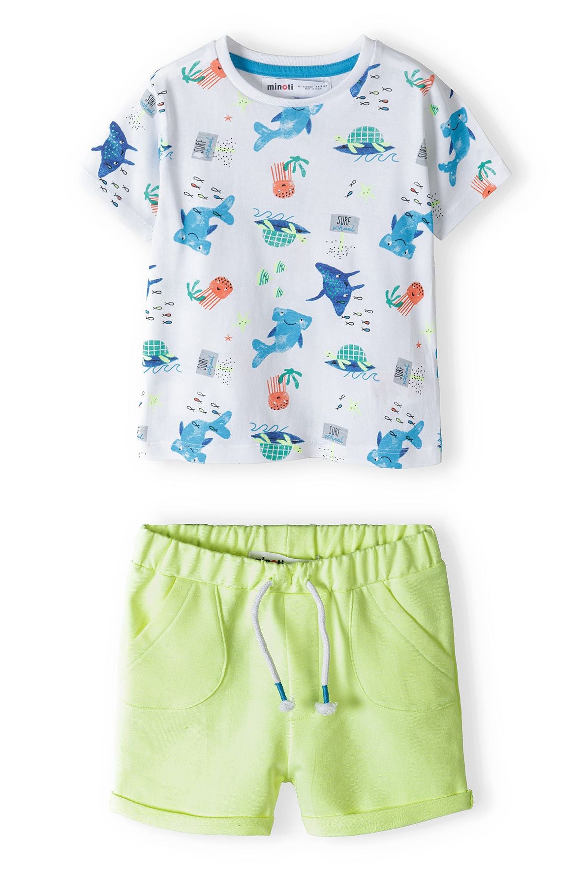T-Shirt and Shorts Set, Shark Print, White Lime - 2
