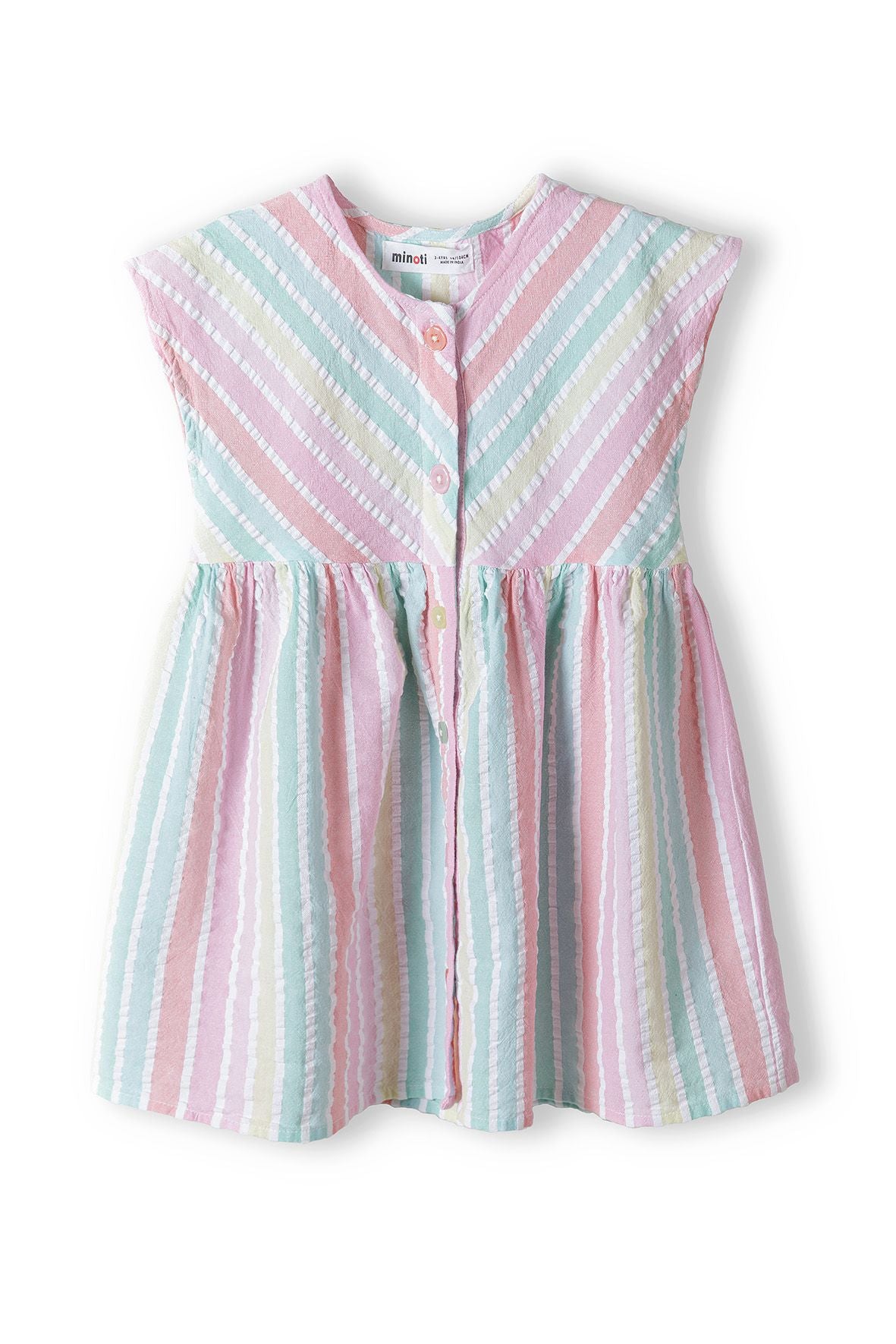 Button-Front Striped Dress, Multicoloured, Cap Sleeve - 2