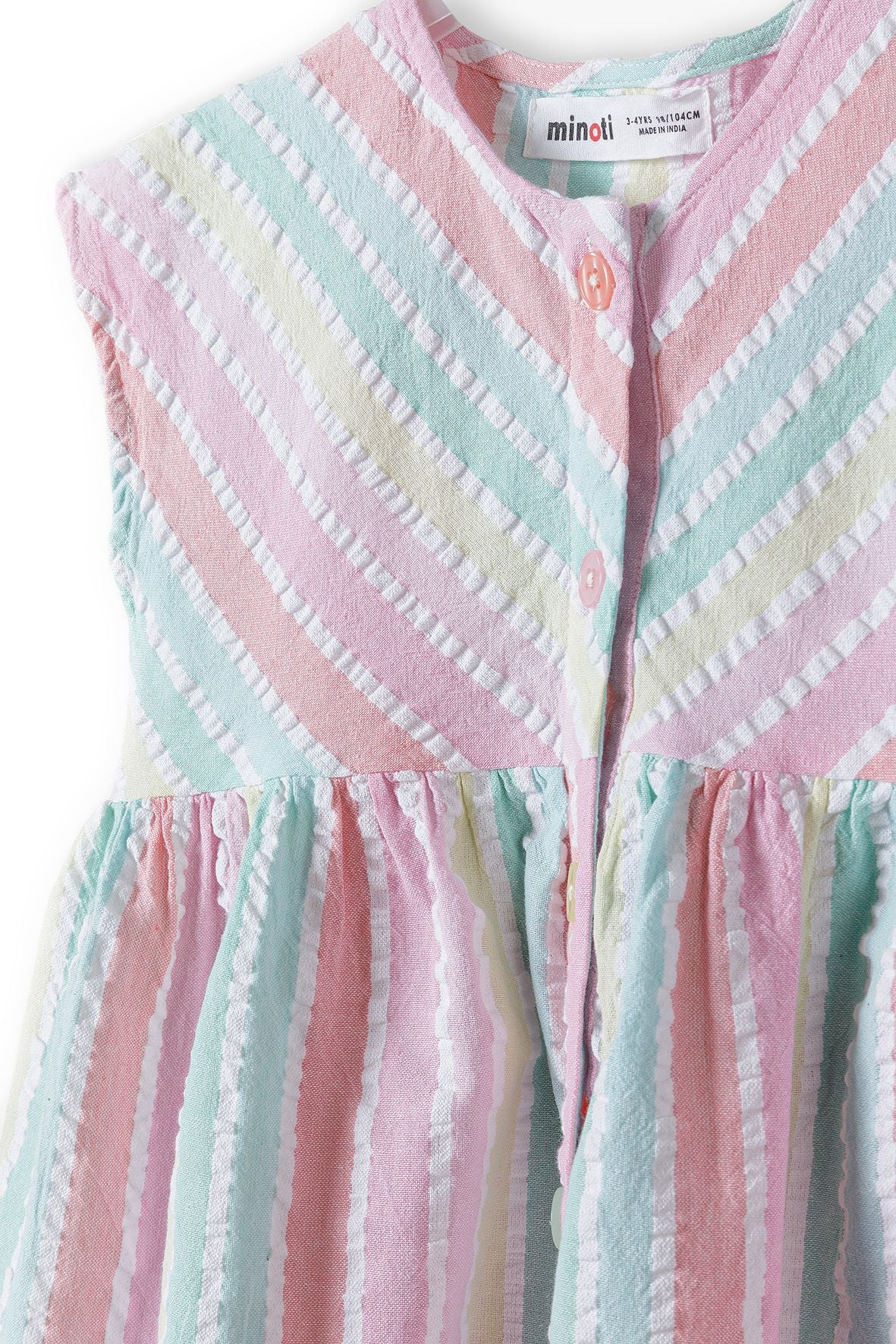 Button-Front Striped Dress, Multicoloured, Cap Sleeve - 4