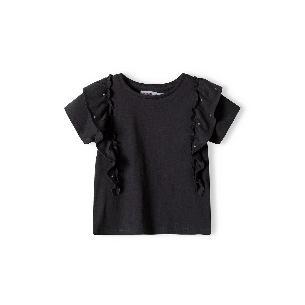 Girls' frill-trim t-shirt in black — complete product view for square Shop card