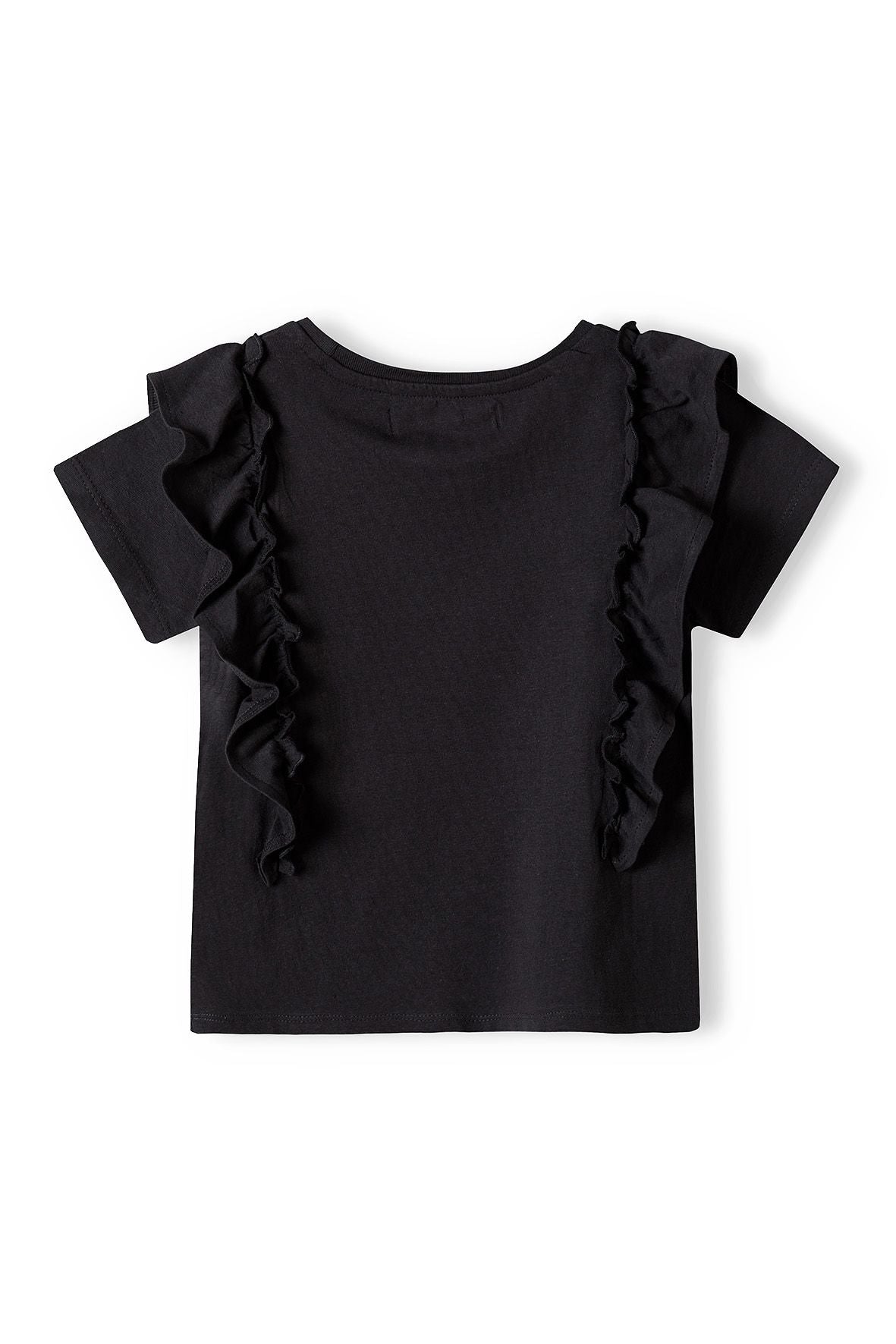 Ruffle T-Shirt with Pearl Detail, Black - 3