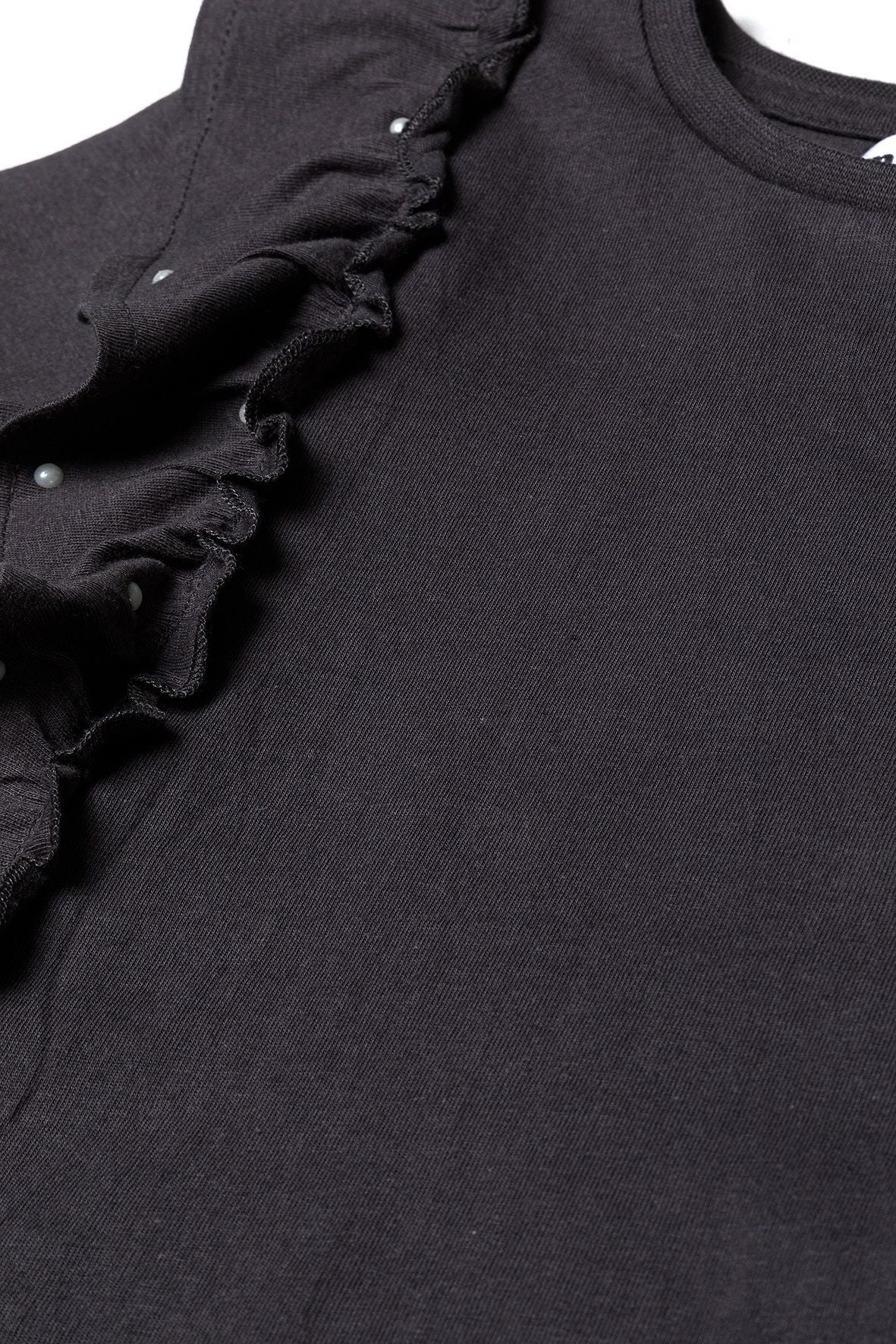 Ruffle T-Shirt with Pearl Detail, Black - 4