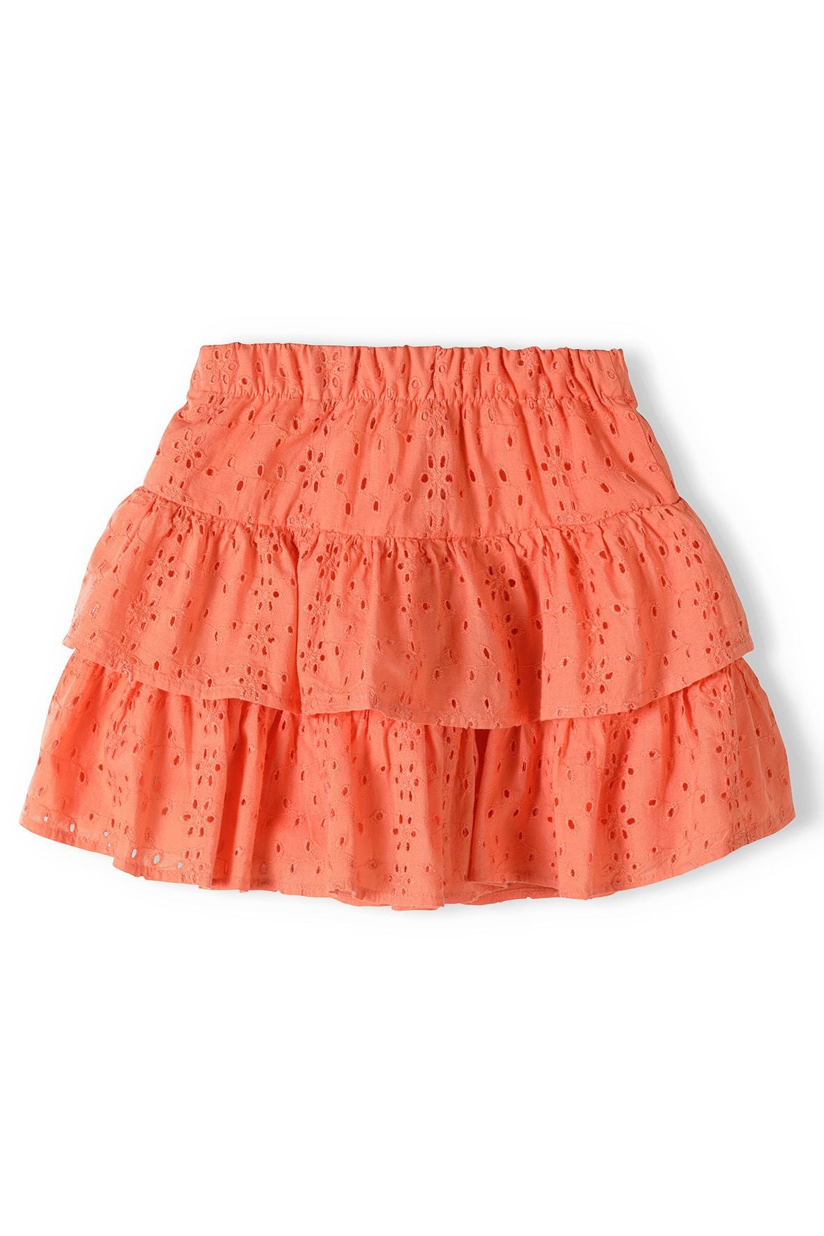 Broderie Anglaise Tiered Skirt, Coral - 3