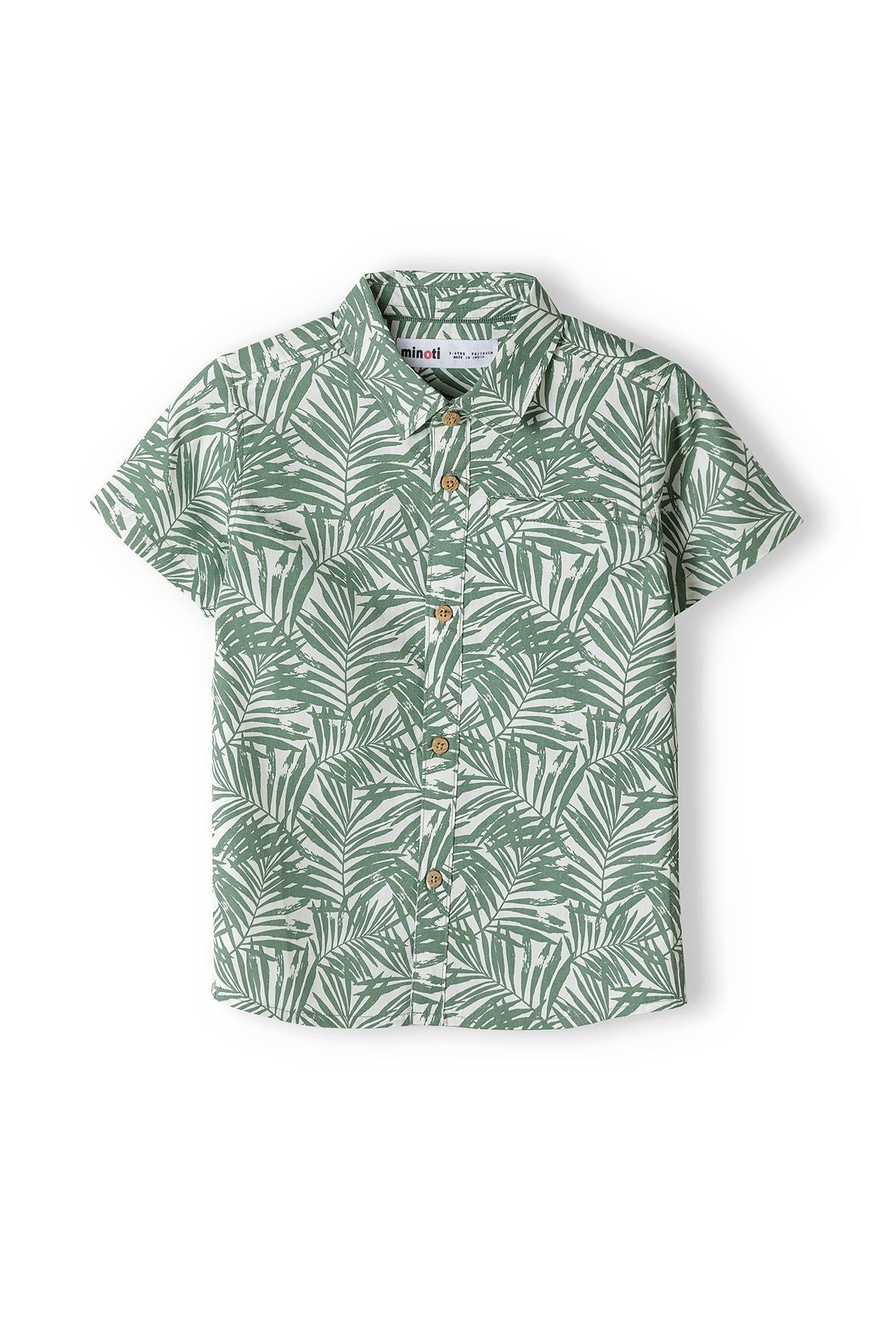 Short Sleeve Shirt, Palm Print, Olive Green - 2