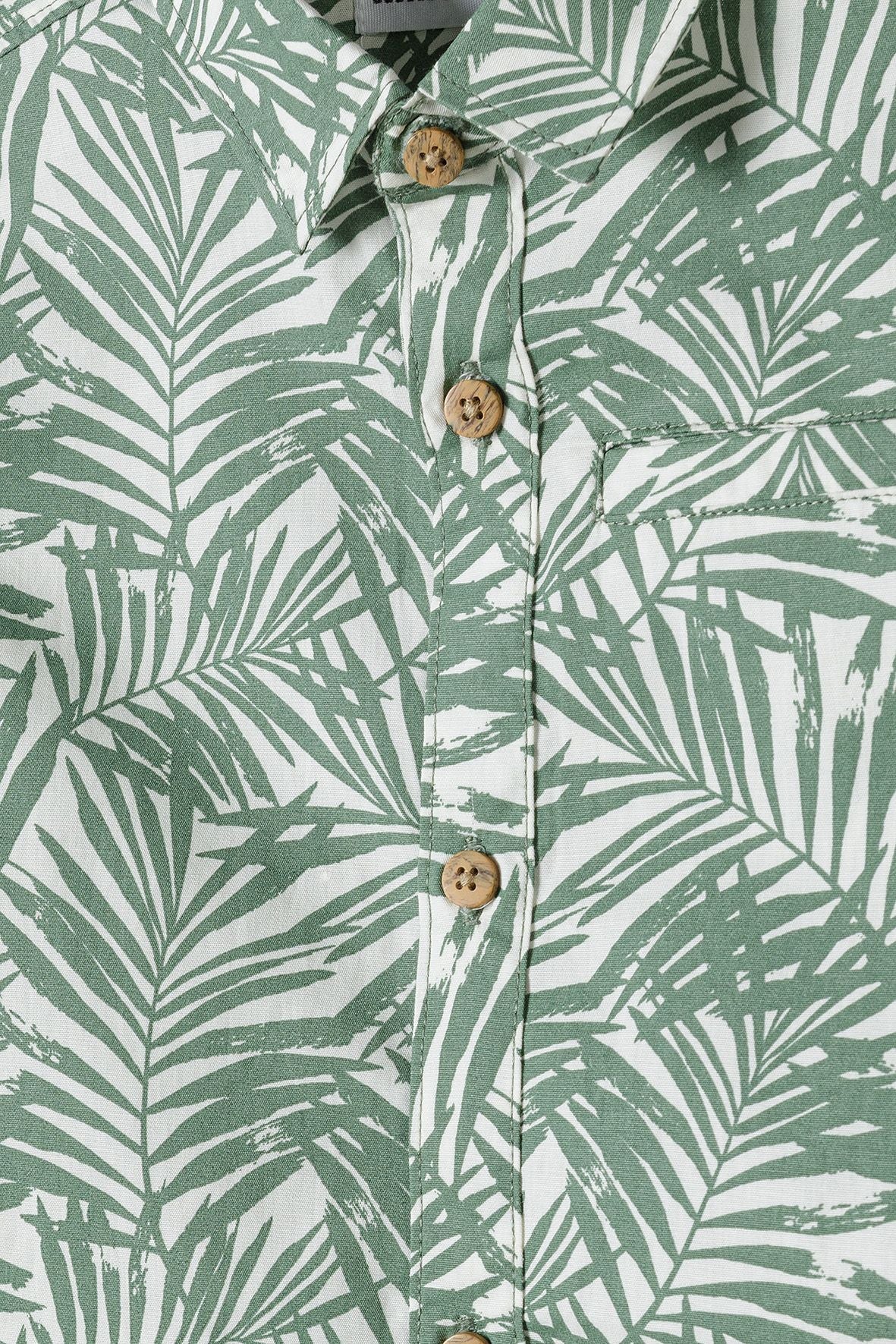 Short Sleeve Shirt, Palm Print, Olive Green - 4