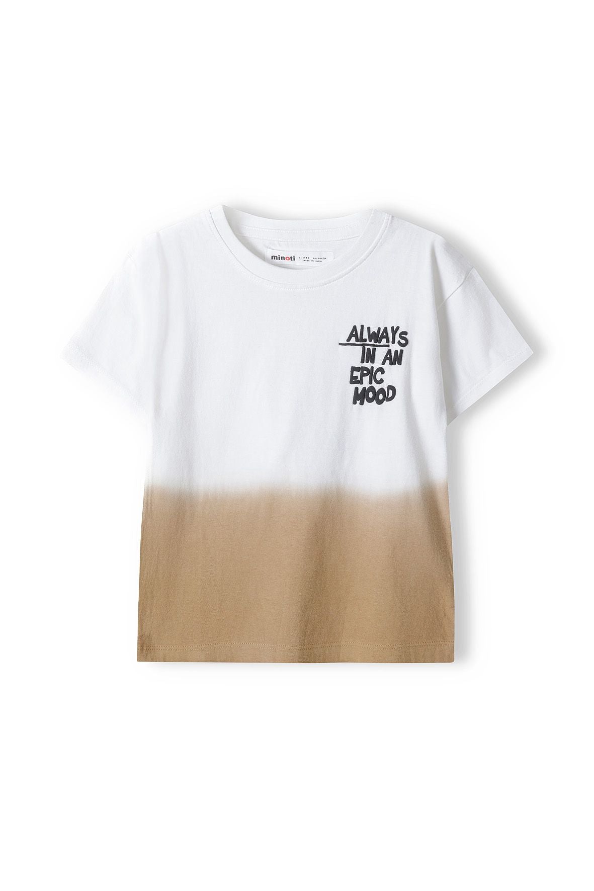 Dip Dye T-Shirt, Epic Mood Print, White Brown - 2