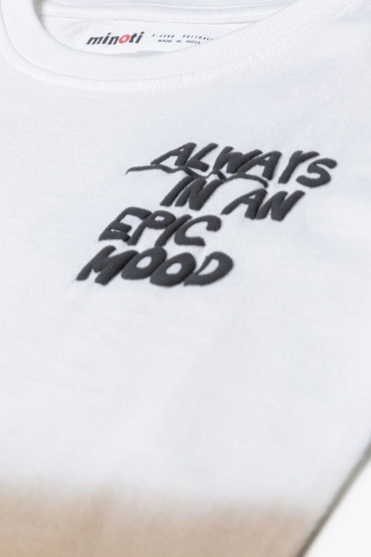 Dip Dye T-Shirt, Epic Mood Print, White Brown - 4