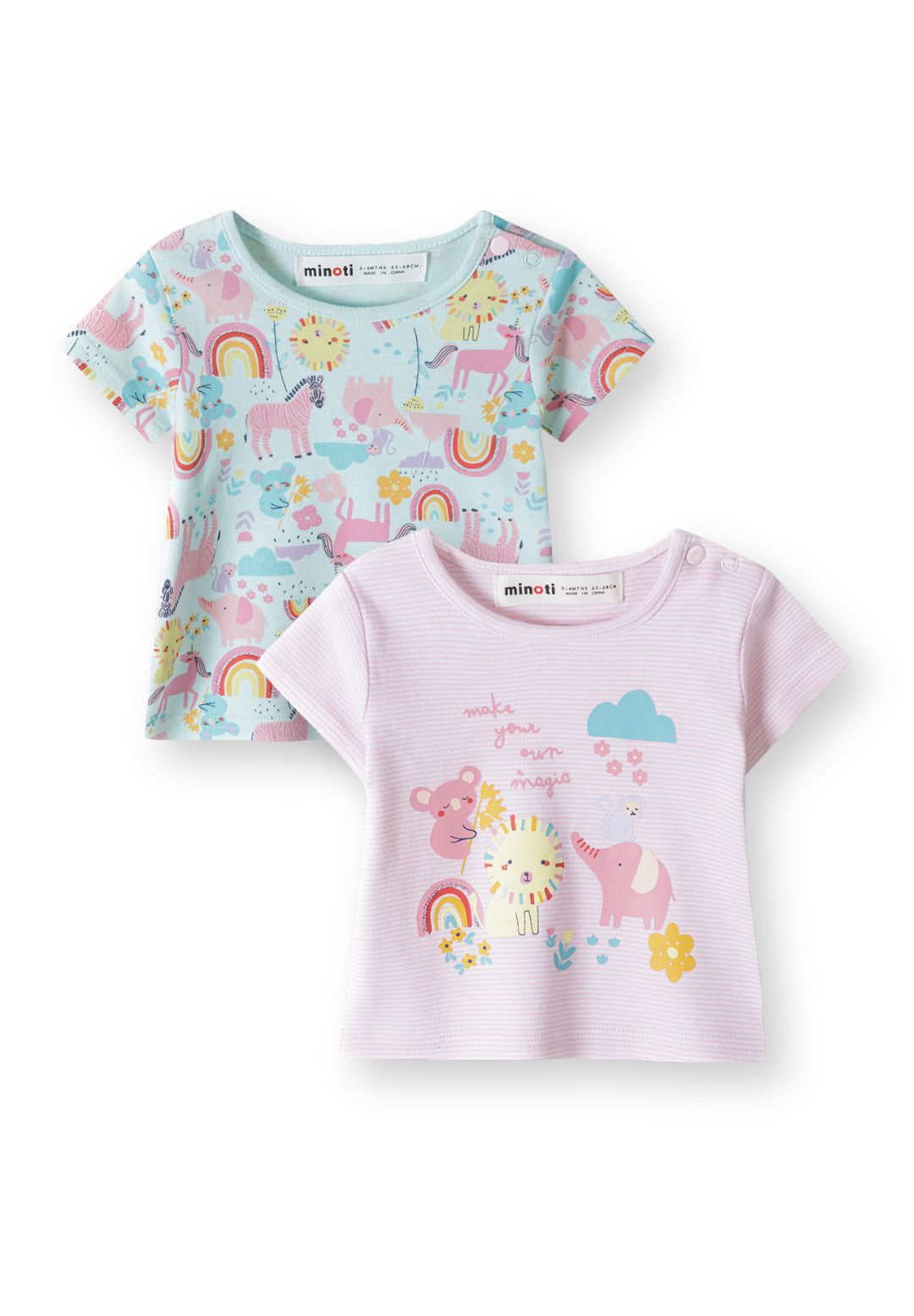 T-Shirts 2-Pack, Unicorn Rainbow Print, Pink Turquoise - 1