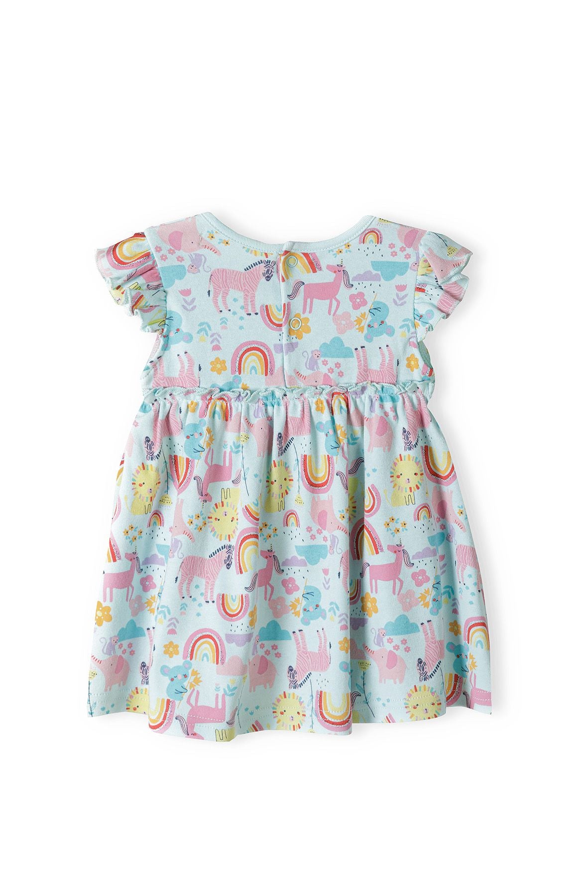 Frill Sleeve Bodysuit Dress, Unicorn Rainbow Print, Turquoise - 2