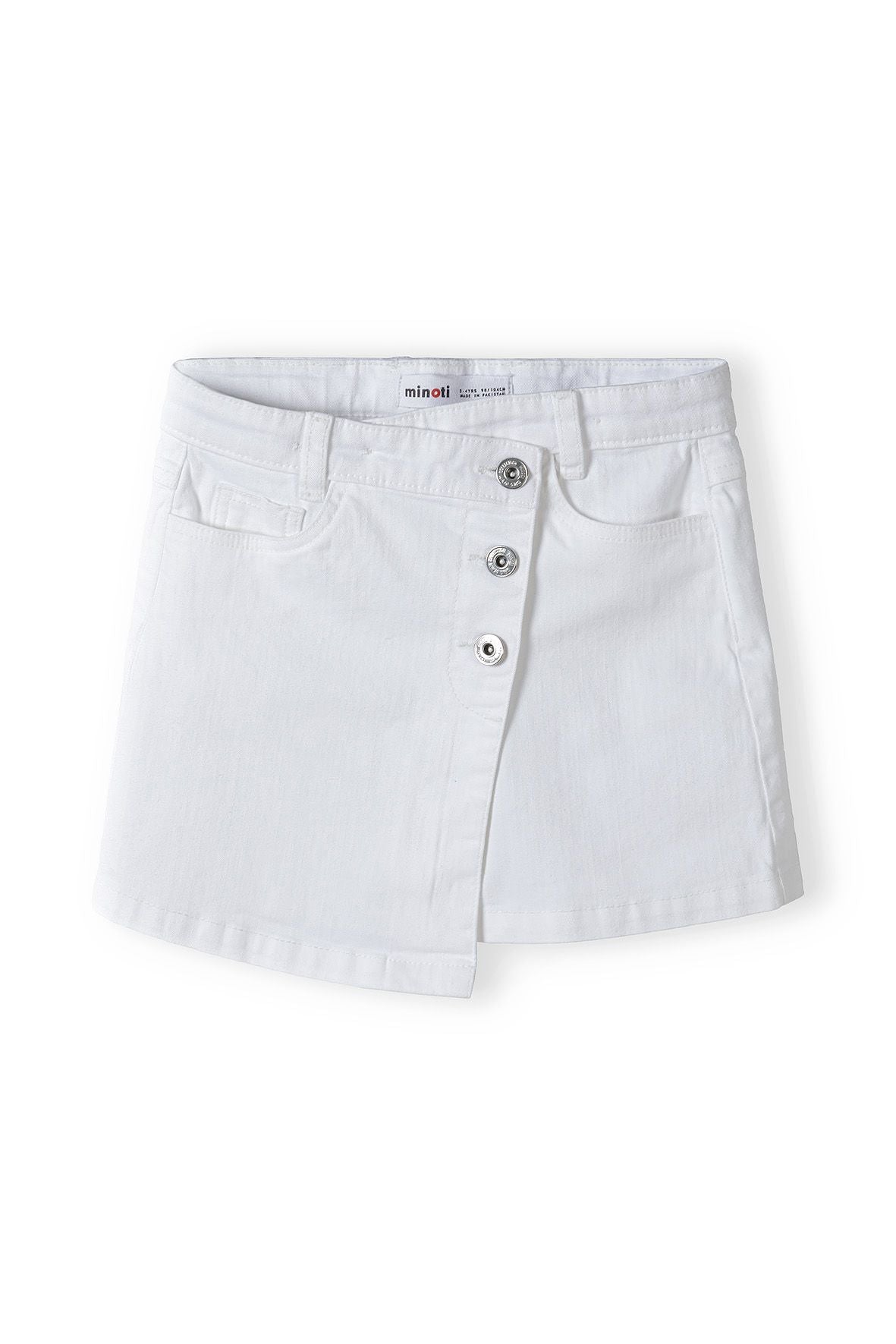 Denim Skirt Asymmetric Hem Button Front White - 1