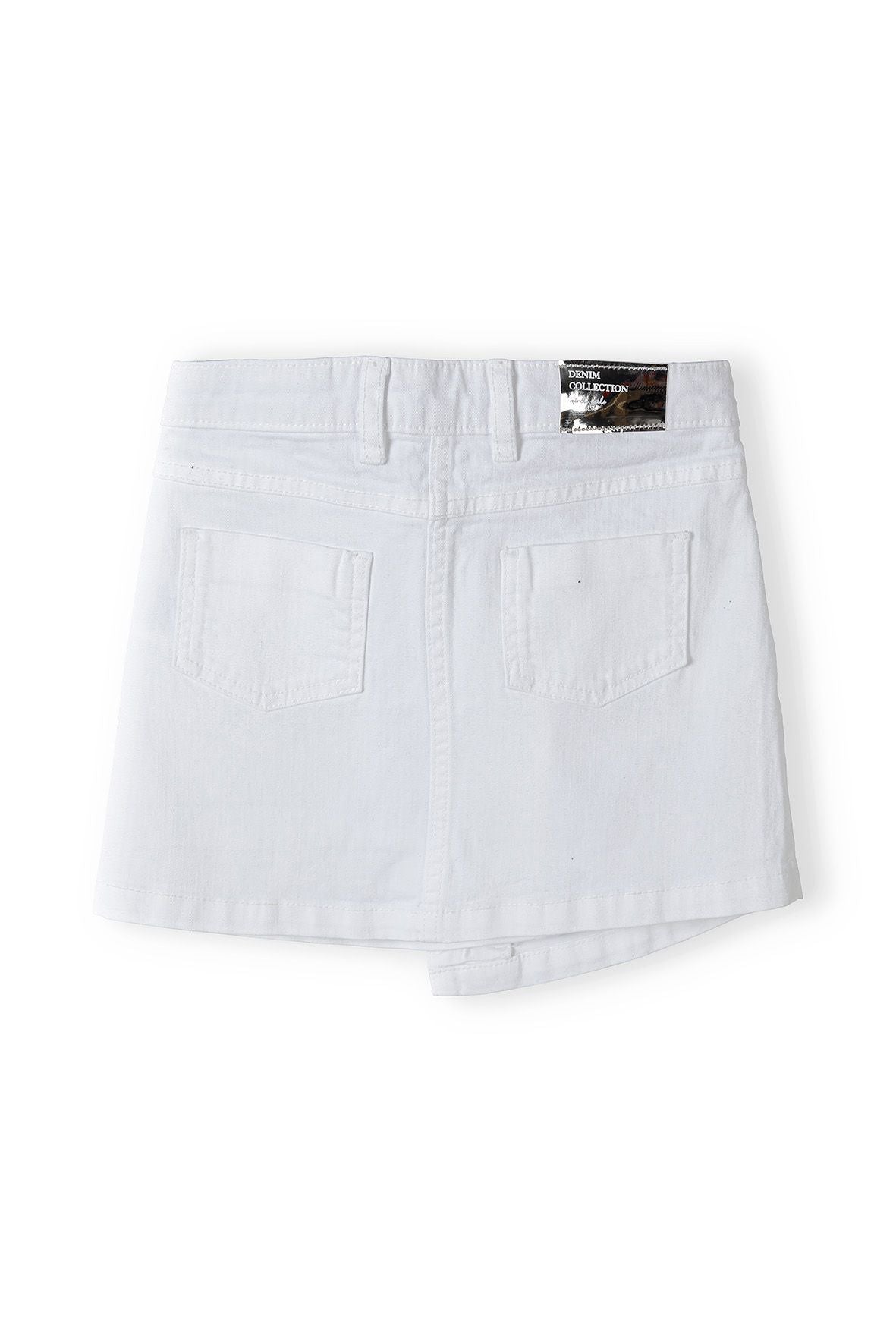 Denim Skirt Asymmetric Hem Button Front White - 2