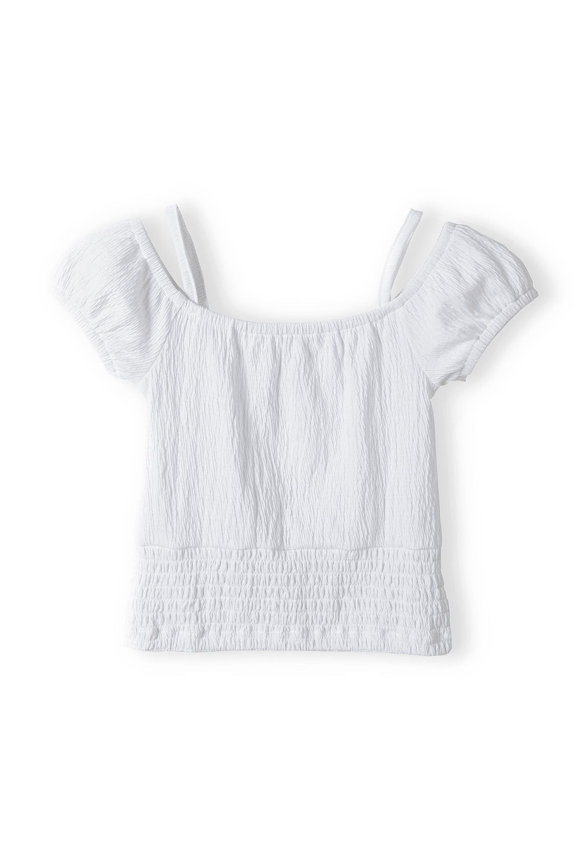 Off Shoulder Top, White Textured, Puff Sleeves - 2