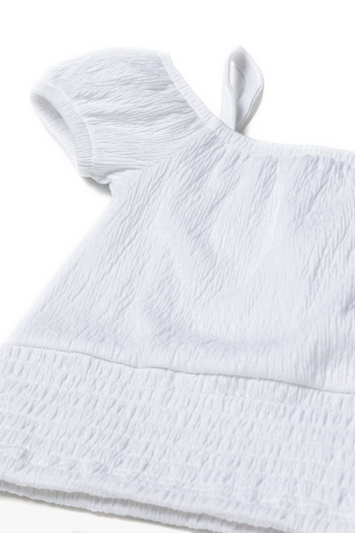 Off Shoulder Top, White Textured, Puff Sleeves - 3