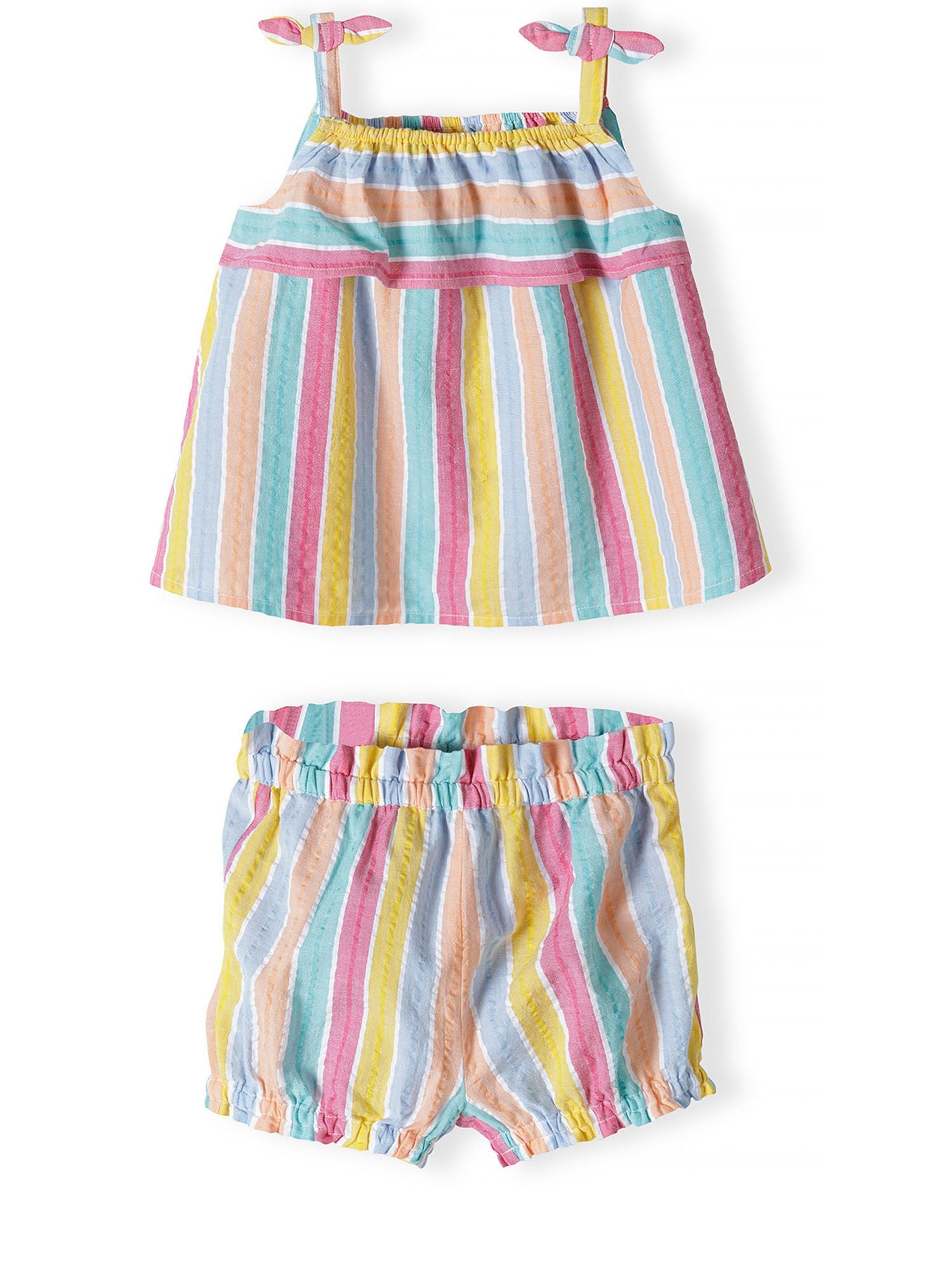 Strappy Top & Shorts Set, Rainbow Stripes, Bow Detail - 2
