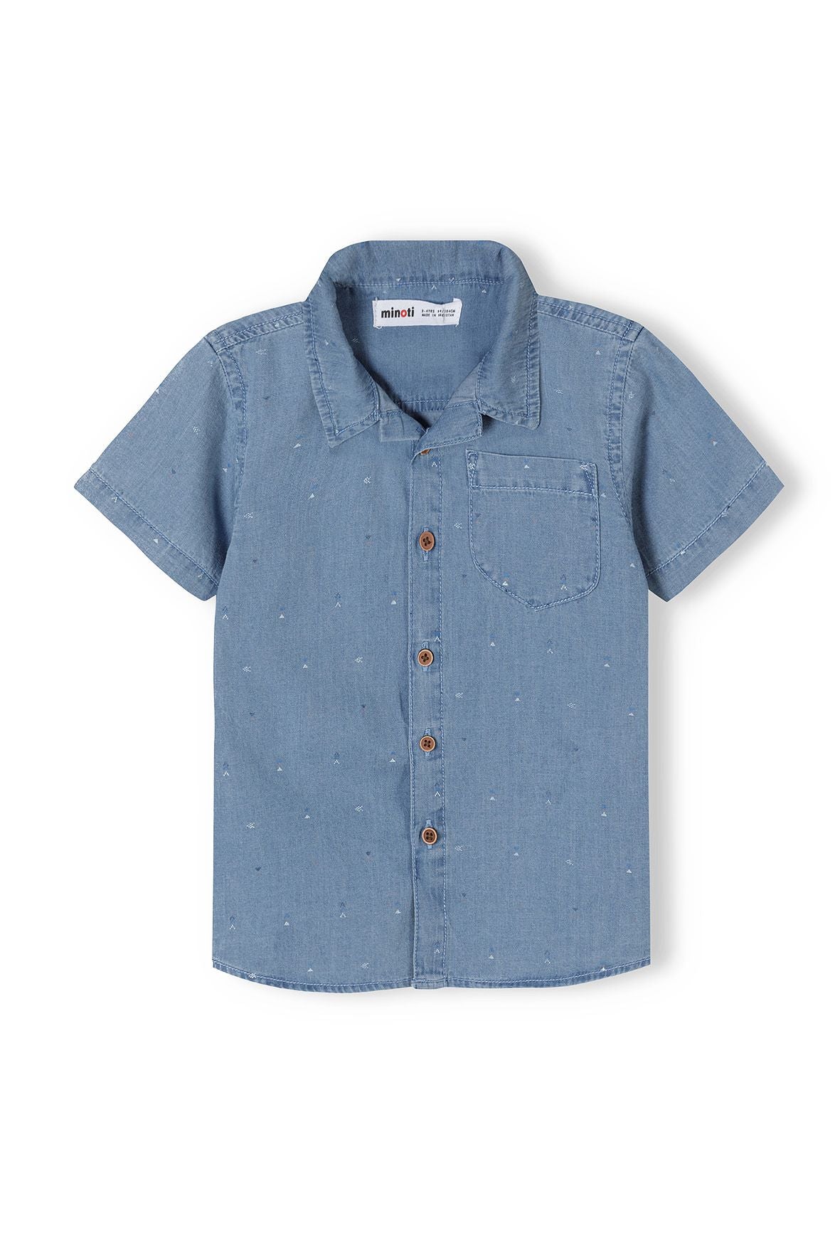 Denim Shirt Light Blue Speckled Print Short Sleeve - 1