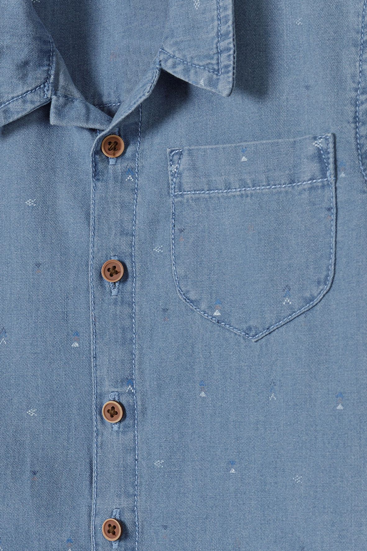 Denim Shirt Light Blue Speckled Print Short Sleeve - 3