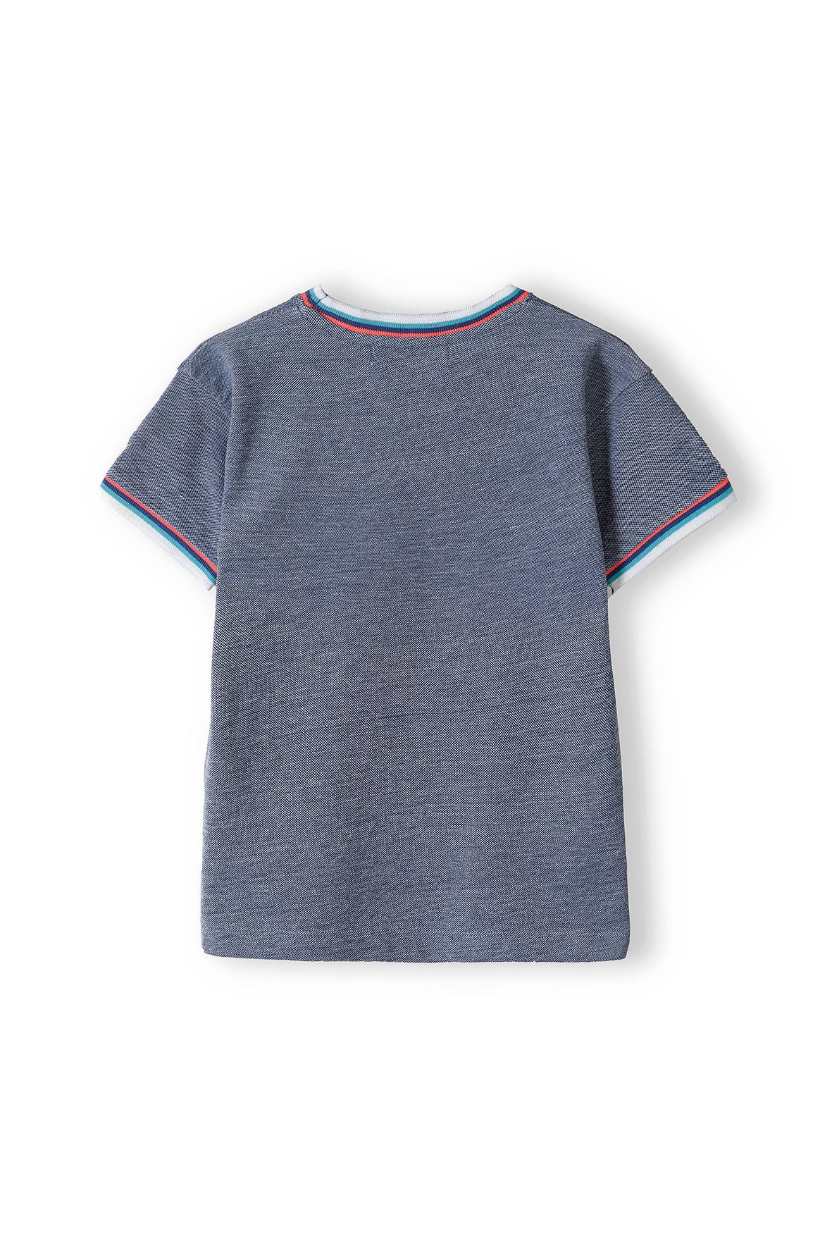 Pique Crew Neck T-Shirt, Blue Two Tone, Striped Trim - 3