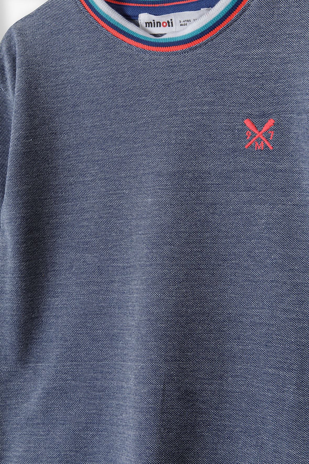 Pique Crew Neck T-Shirt, Blue Two Tone, Striped Trim - 4