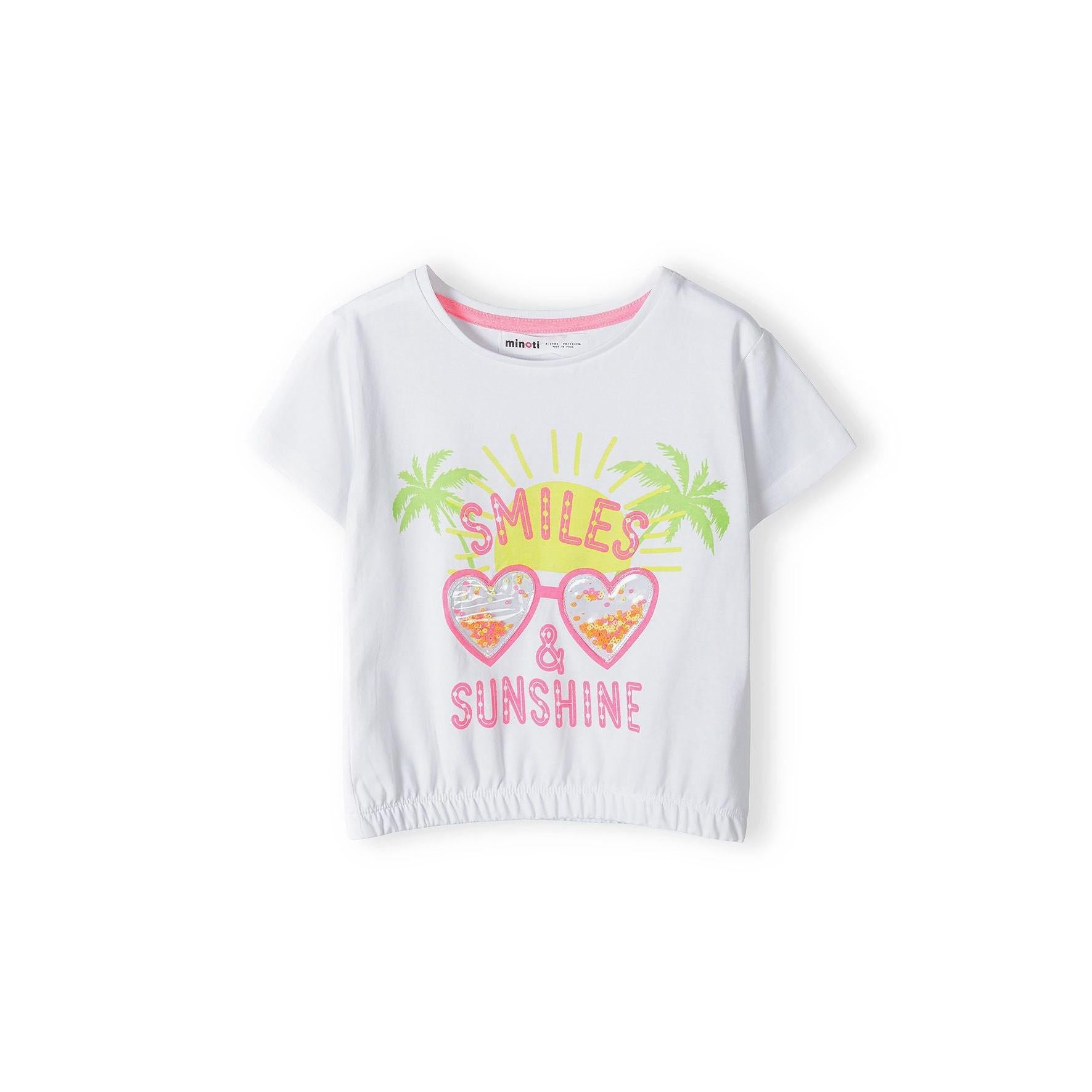 Back view of white t-shirt showing plain design with elasticated hem detail