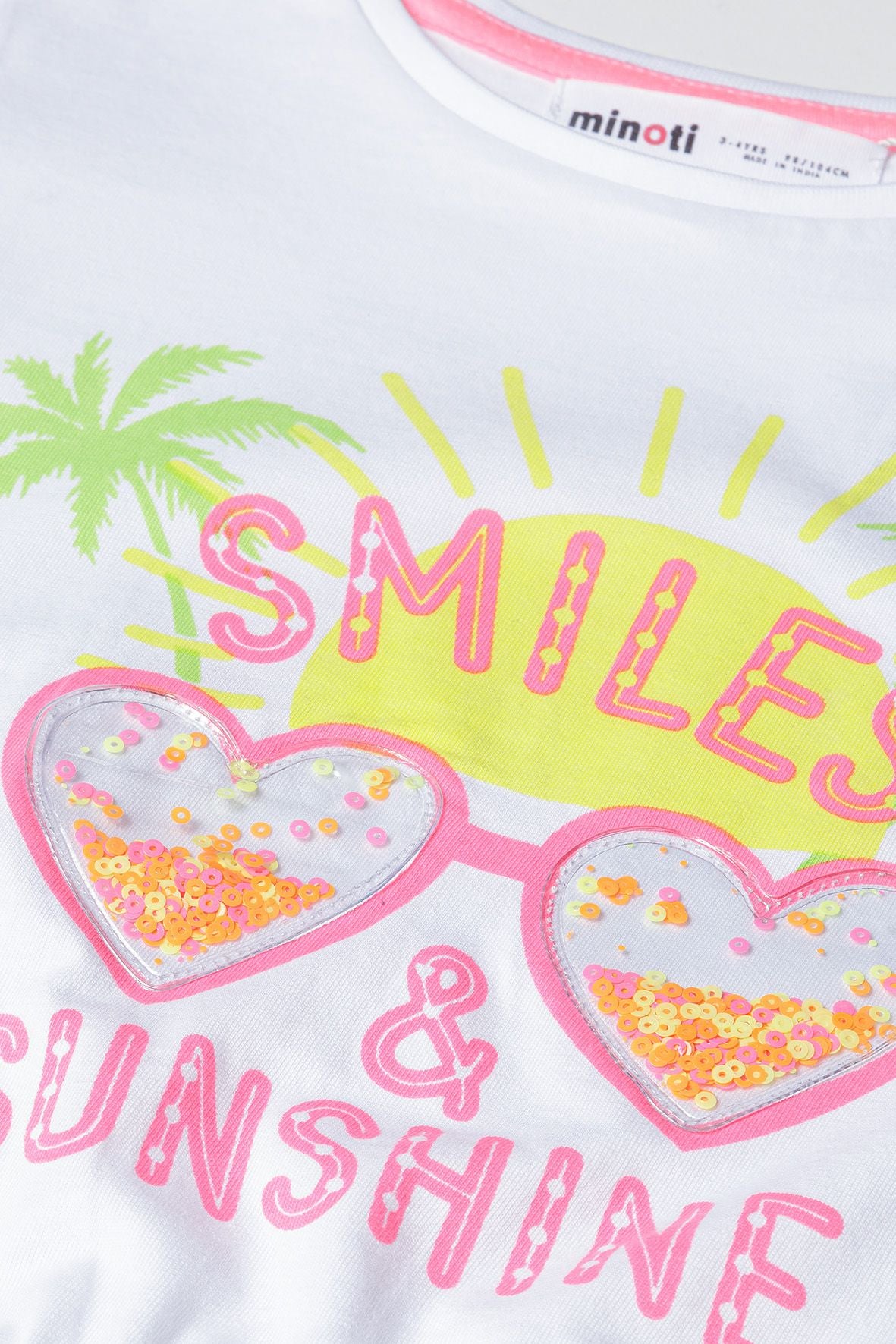Slogan T-Shirt, Smiles & Sunshine, White - 4