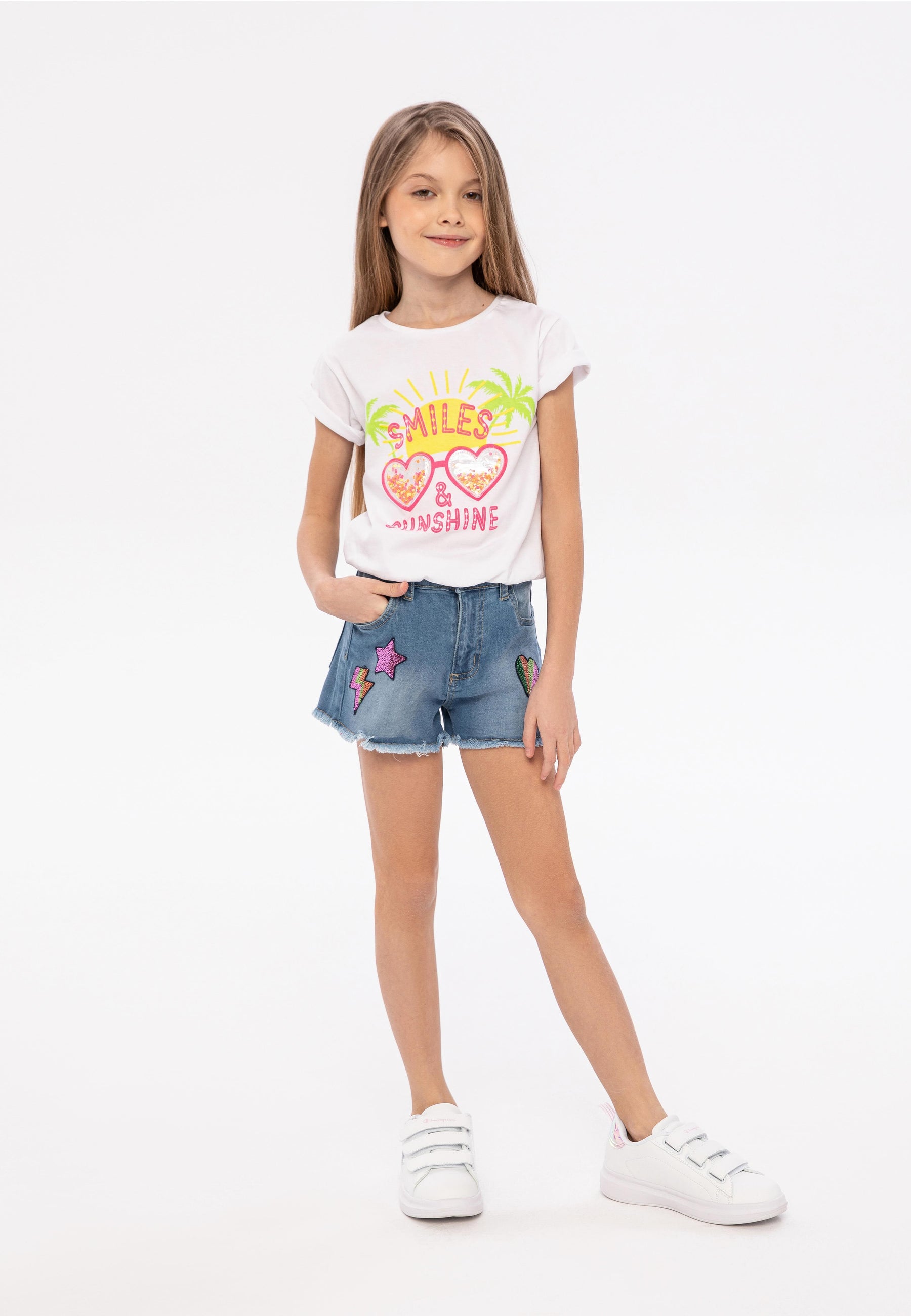 Slogan T-Shirt, Smiles & Sunshine, White - 1