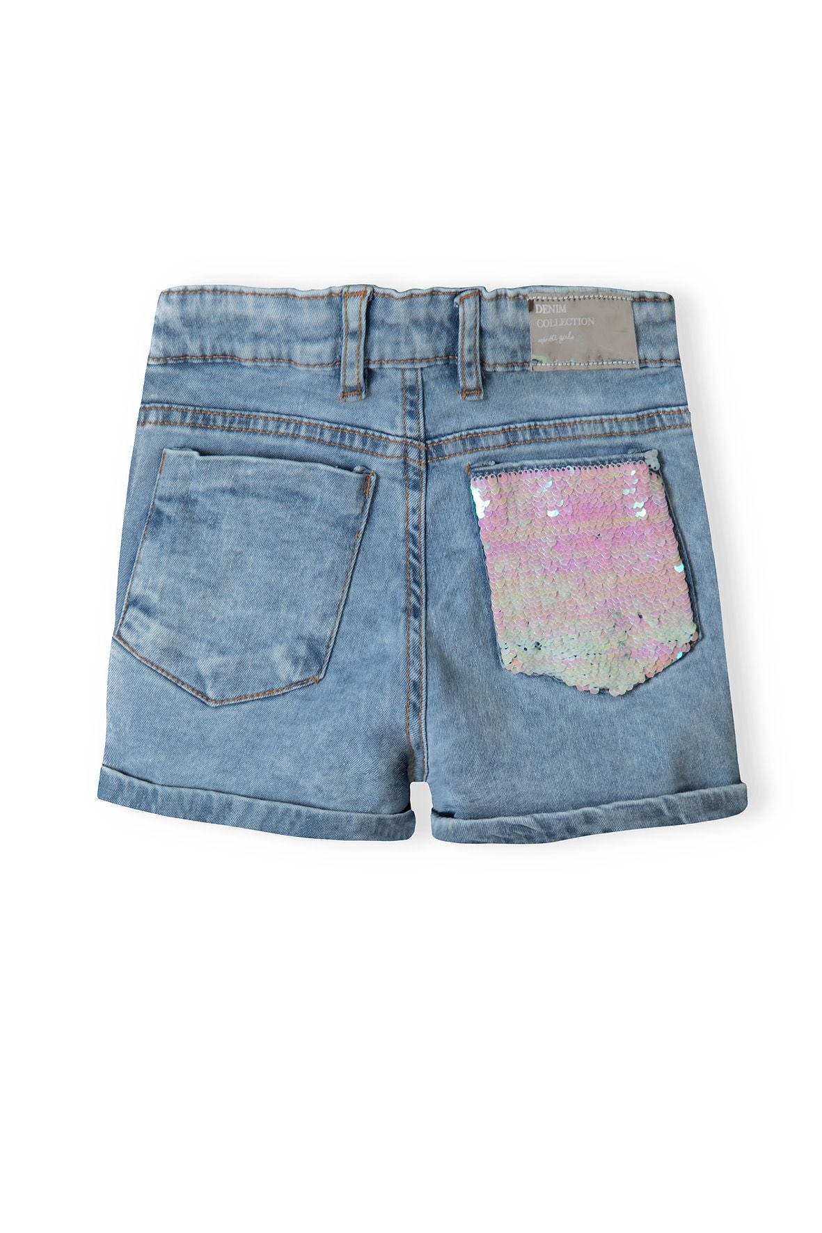 Denim Shorts, Sequin Pocket, Light Blue - 3