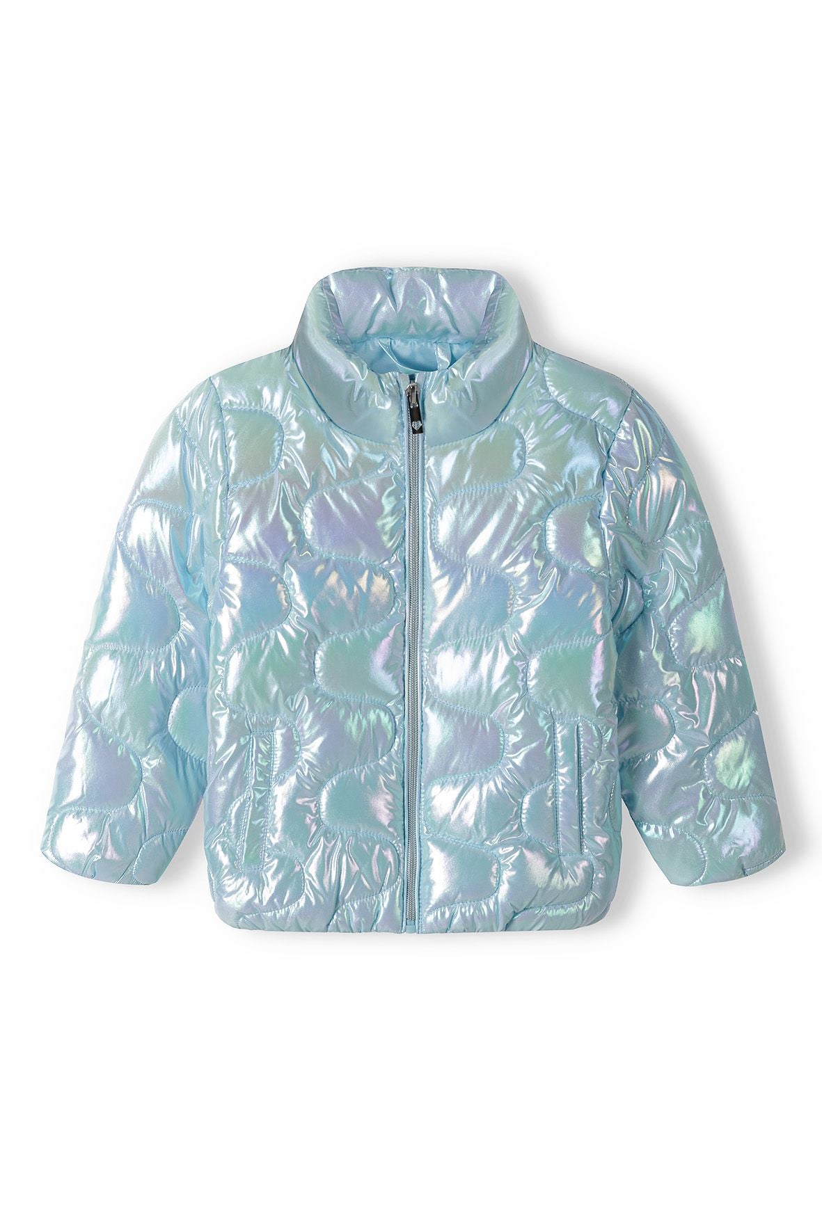Quilted Puffer Jacket, Iridescent Blue, Funnel Neck - 3