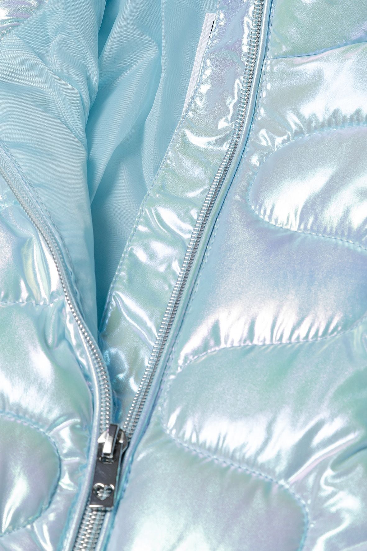 Quilted Puffer Jacket, Iridescent Blue, Funnel Neck - 4
