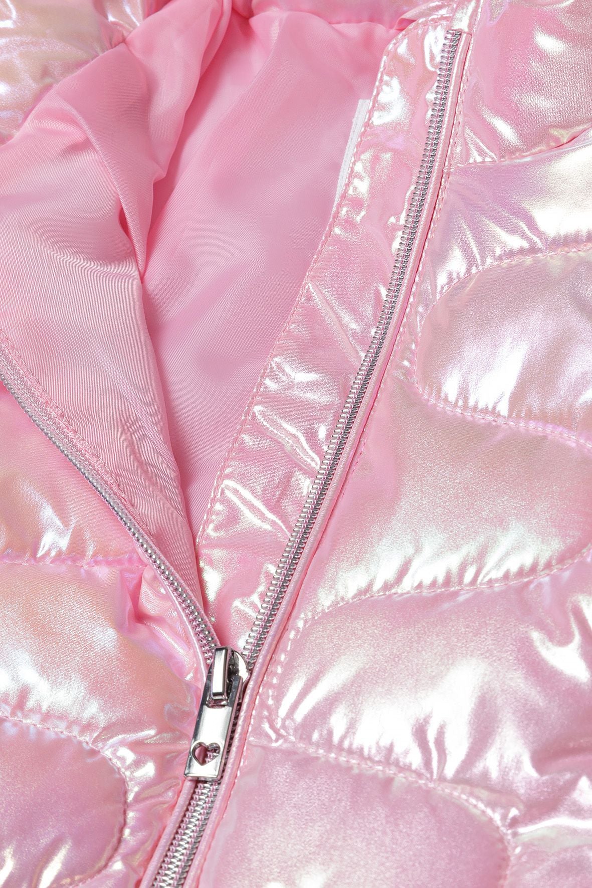 Quilted Puffer Jacket, Shimmery Pink, Funnel Neck - 5
