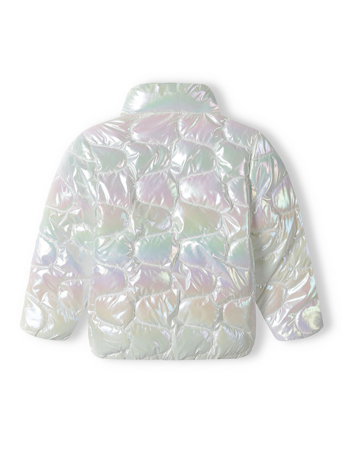 Back of a white quilted jacket.