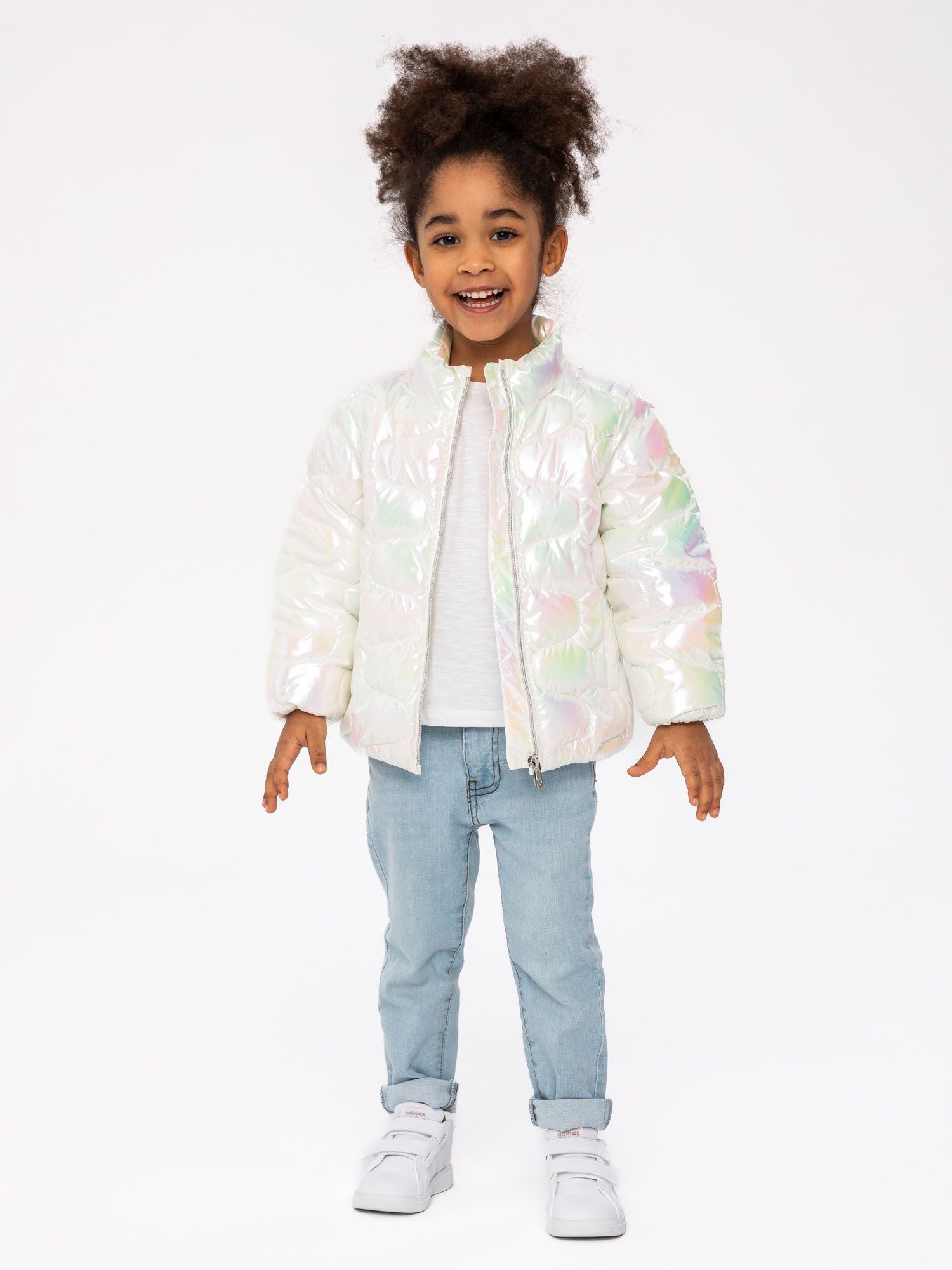 Quilted Puffer Jacket, Iridescent White - 1