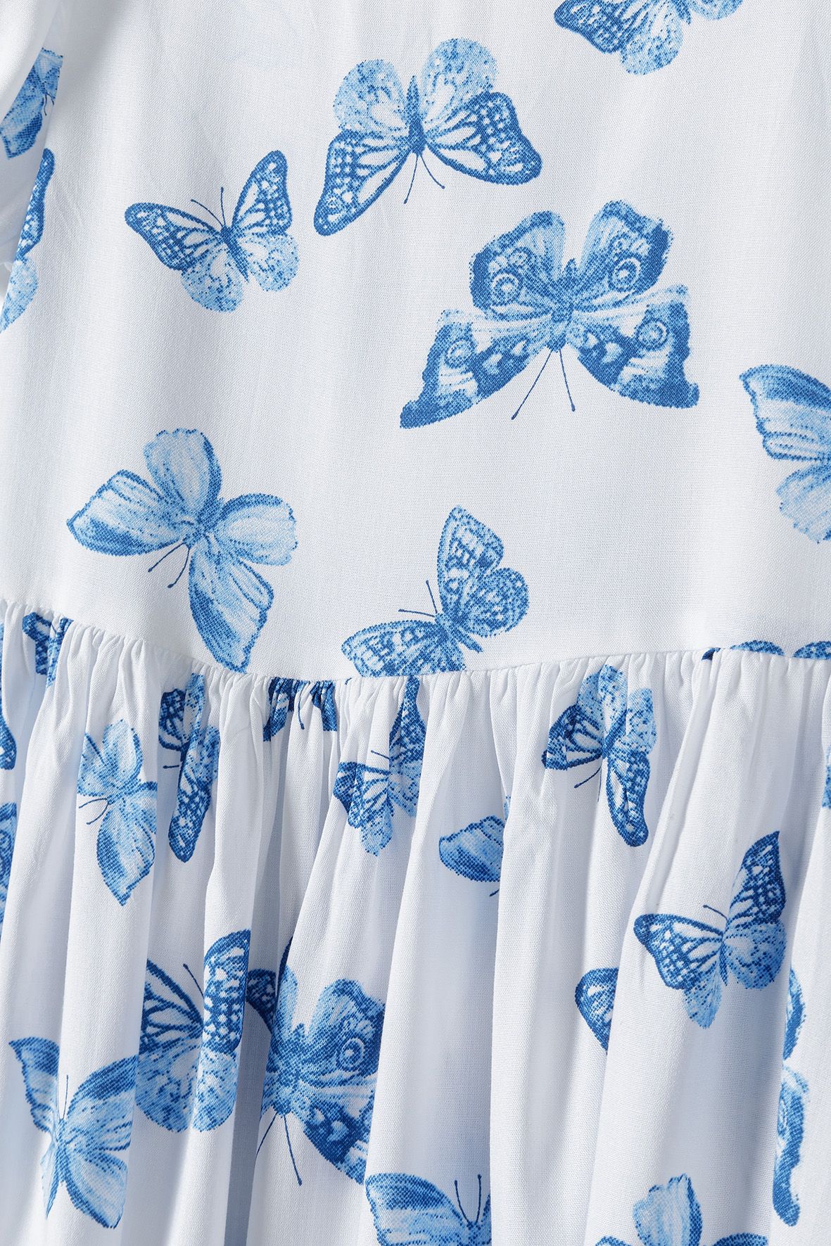 Butterfly Print Dress, Short Sleeve, White - 4