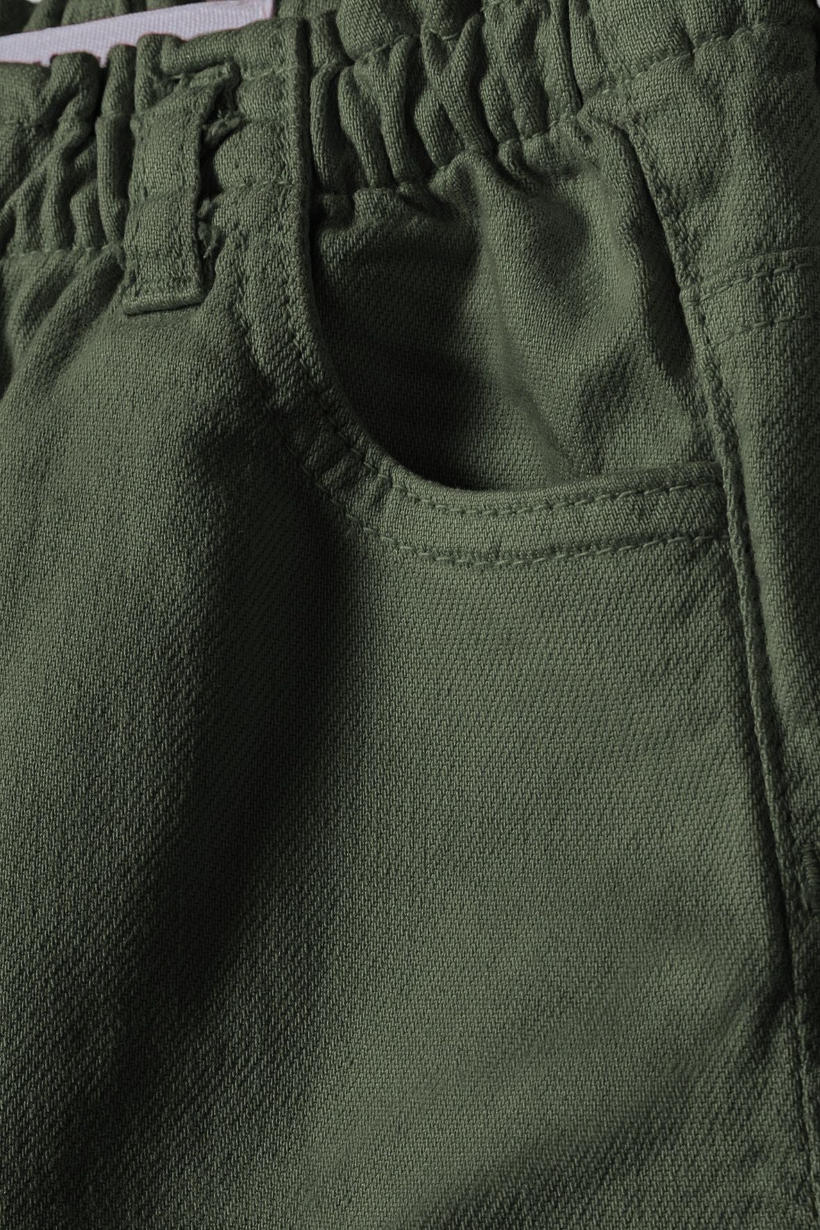 Twill Shorts, Paperbag Waist, Frayed Hem, Khaki - 4
