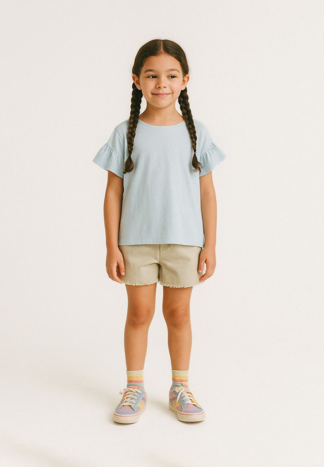 Twill Shorts Elasticated Waist, Frayed Hem, Grey - 1