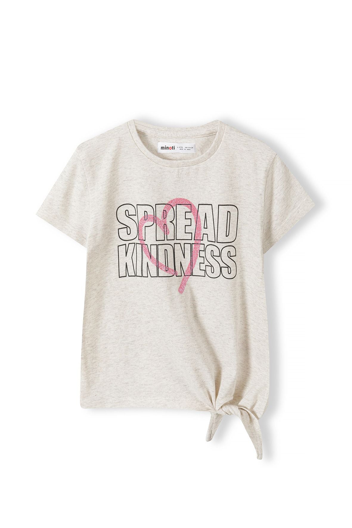 Tie-Front T-Shirt, Spread Kindness Slogan, Beige - 2