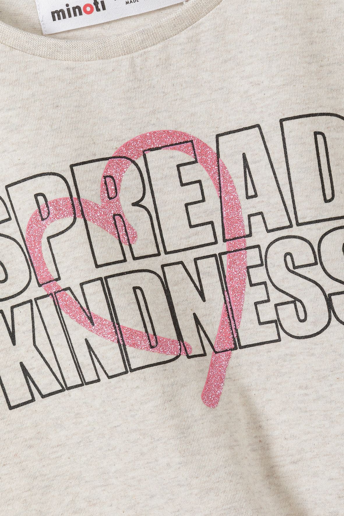 Tie-Front T-Shirt, Spread Kindness Slogan, Beige - 4